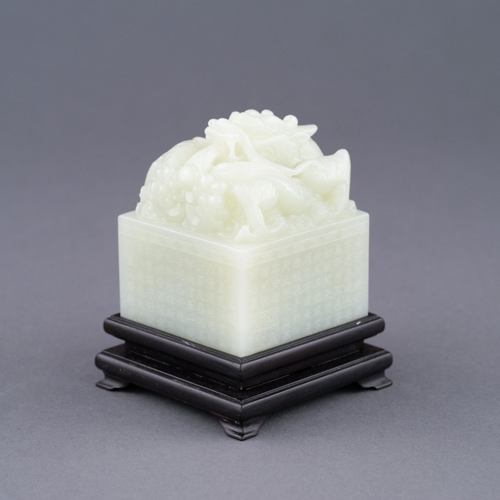 WHITE JADE CARVED DRAGON SEAL ON STAND (1 of 10)