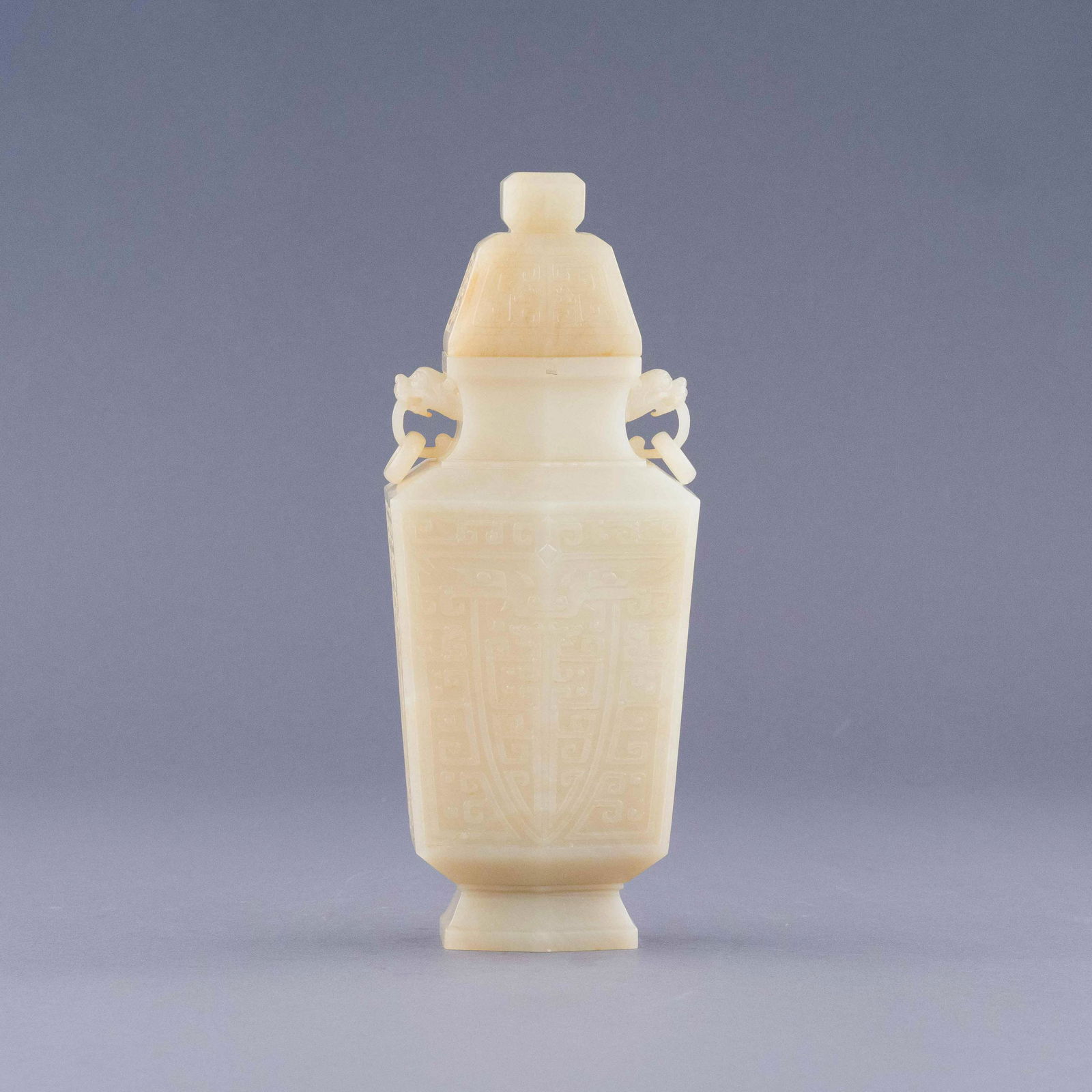 JADE CARVED FACETTED LIDDED VASE (1 of 11)