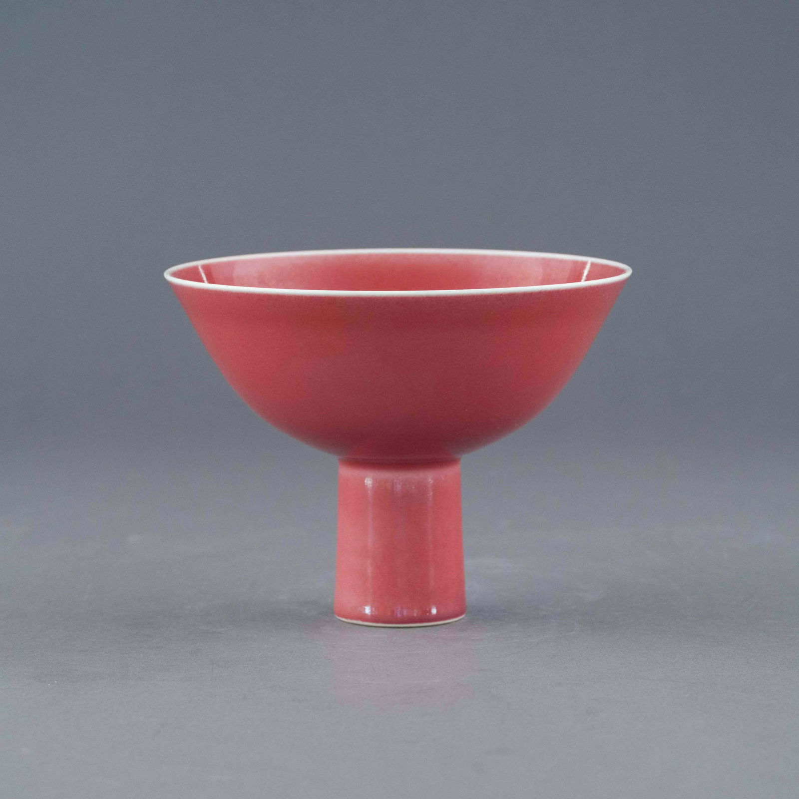 YONGZHENG RED MONOCHROME GLAZED HIGH BOWL (1 of 6)