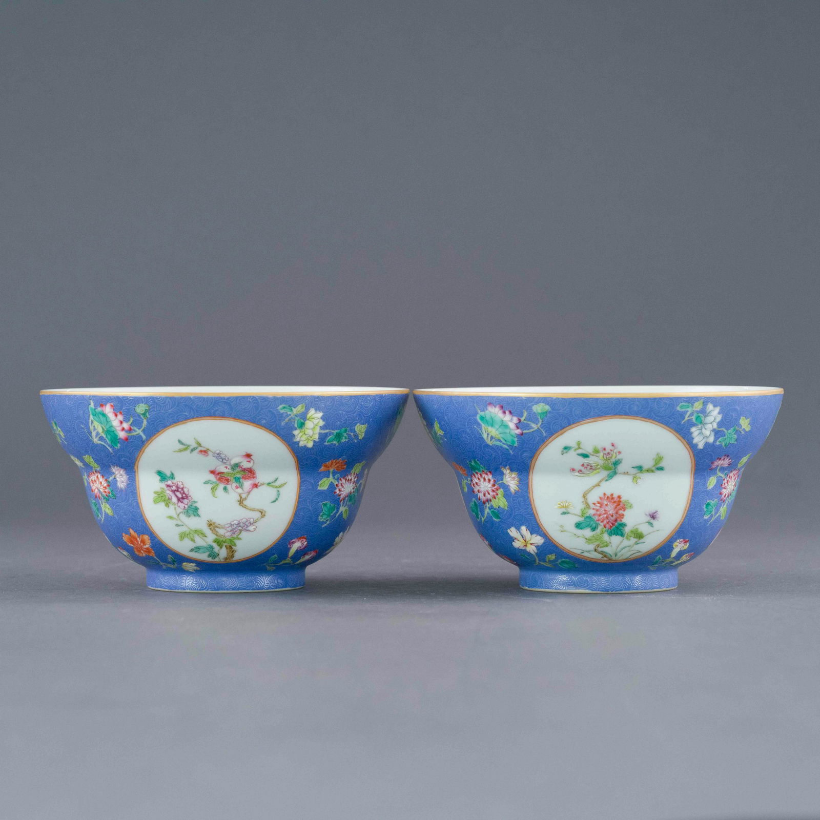 PAIR DAOGUANG OPEN FACE FLORAL BOWLS (1 of 12)