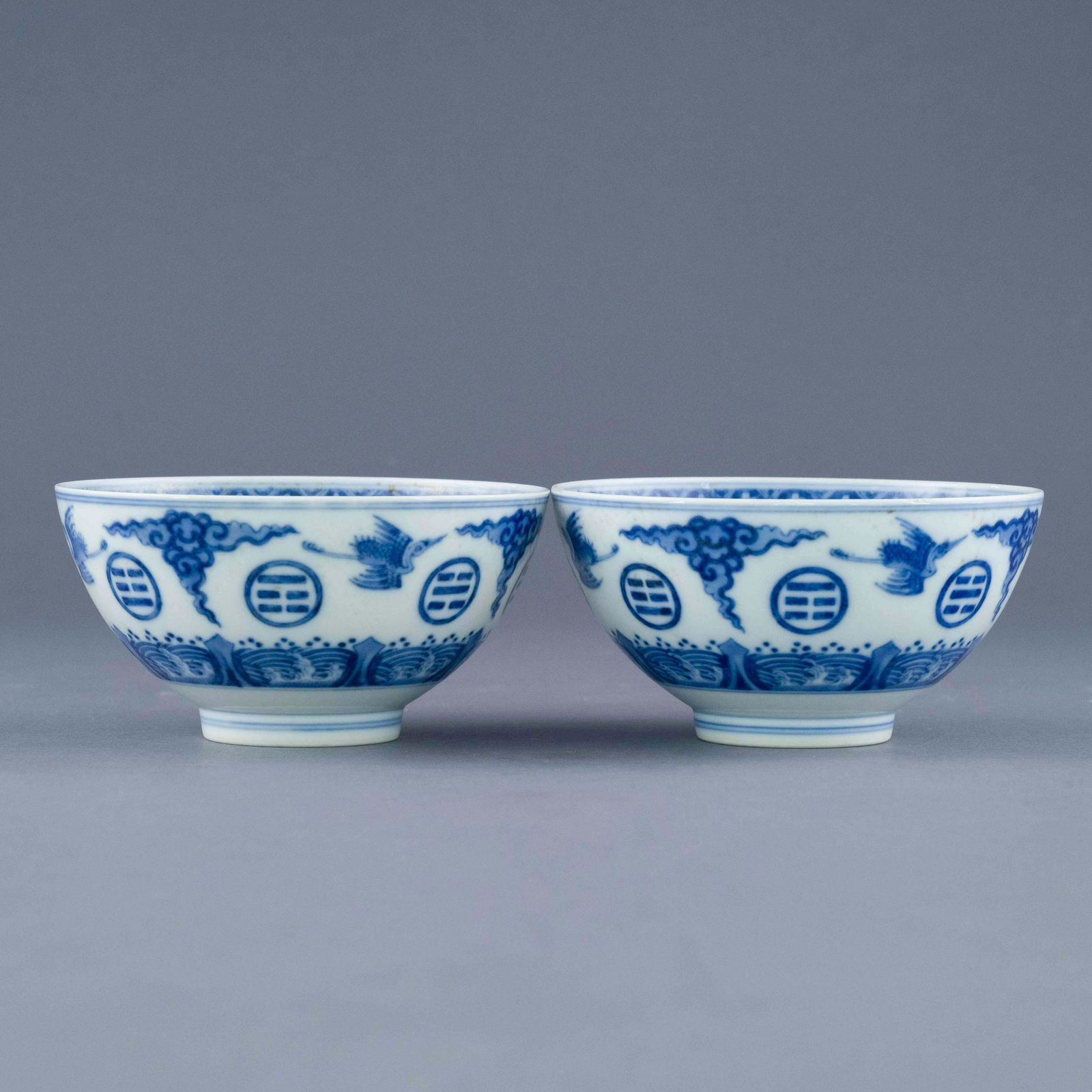 GUANGXU BLUE & WHITE LONGEVITY SHOU MEDALLIONS BOWLS (1 of 11)