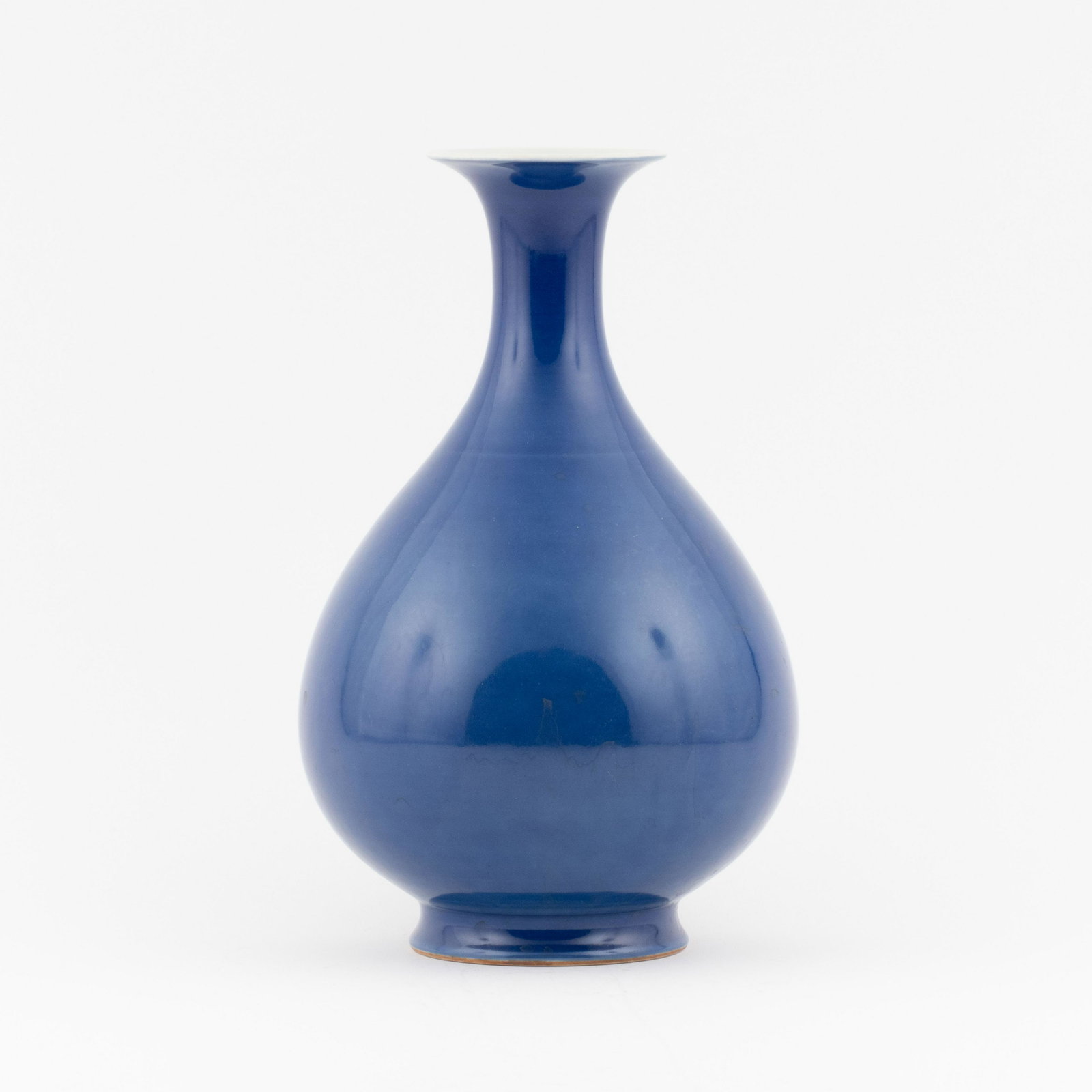 QING BLUE MONOCHROME GLAZED PEAR VASE: PROVENANCE: Stanley G Martin (1938-2019) of Marietta, GA . Stan attended High school in Albany, graduated from the University of Georgia and then entered the navy for 3 years. They moved to Atlanta wh