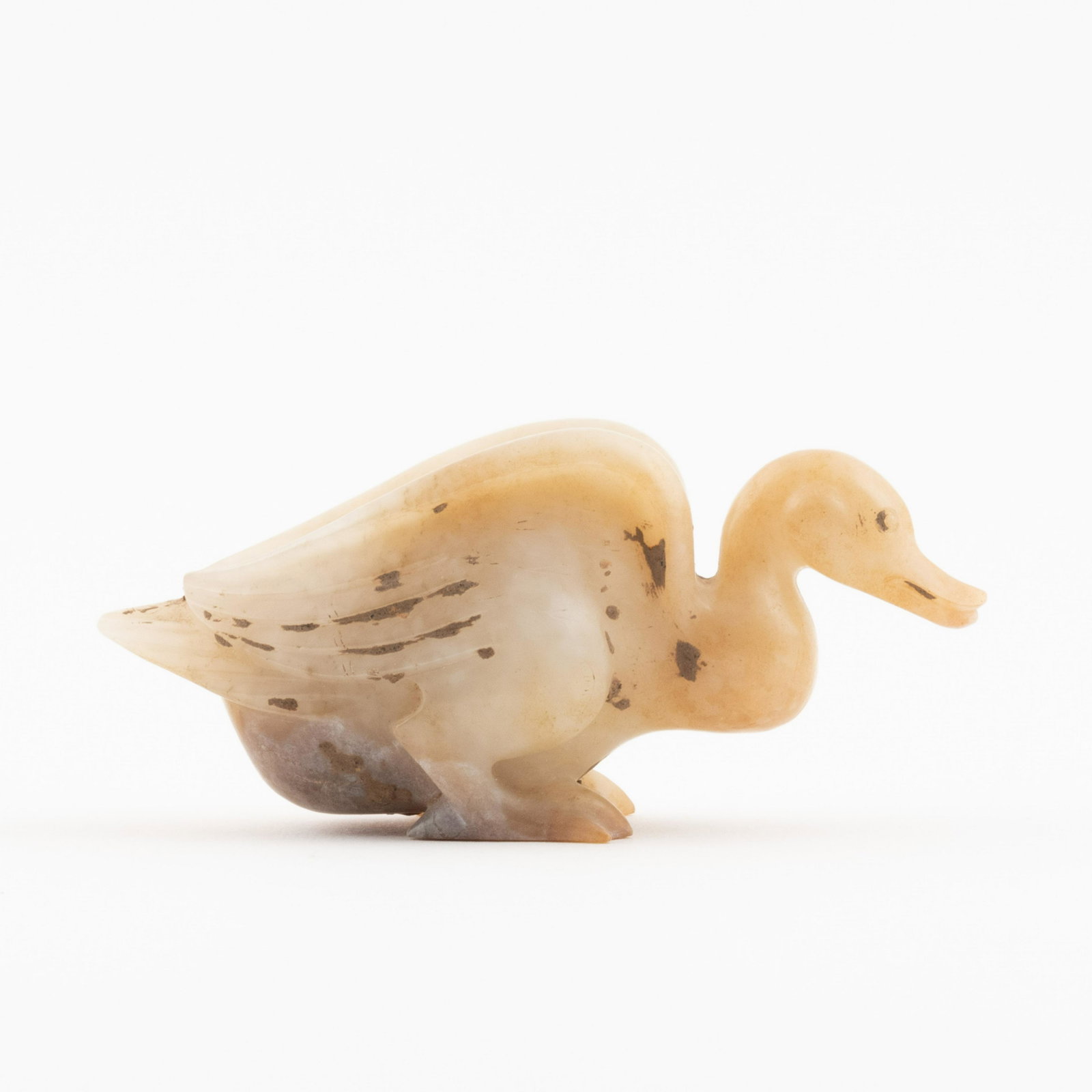 HAN DYNASTY JADE DUCK EFFIGY: Measurements: 2.75in x3.625in x 1.5in Chinese Han Dynasty Jade Duck Effigy.