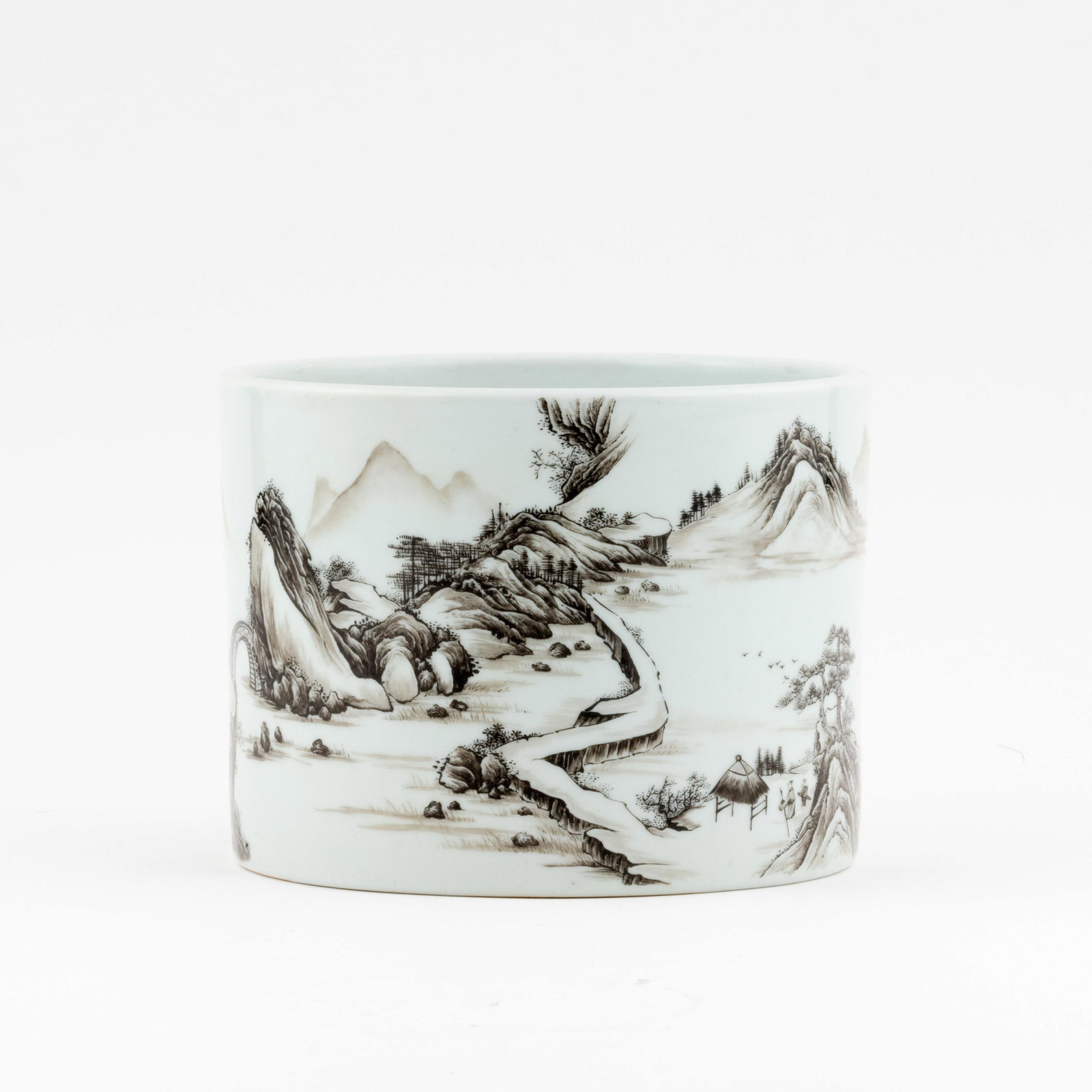 CHINESE BLACK PAINT BRUSH POT (MO CAI): Dimensions; 5.875in H x 7.625in W x 7.625in D PROVENANCE: from the Estate of Senior Chief Petty Officer Aviation Engineer Thomas Clanton, USN Ret., (1935-2019), of Scout Trace, Blairsville and a forme