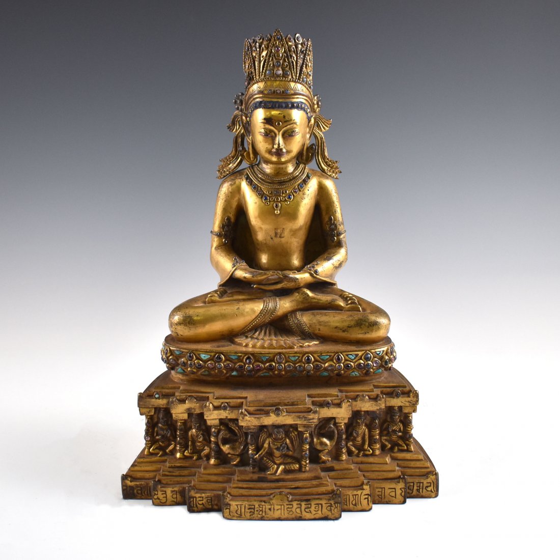 MING GILT BRONZE & TURQUOISE AMITAYUS BUDDHA (1 of 12)