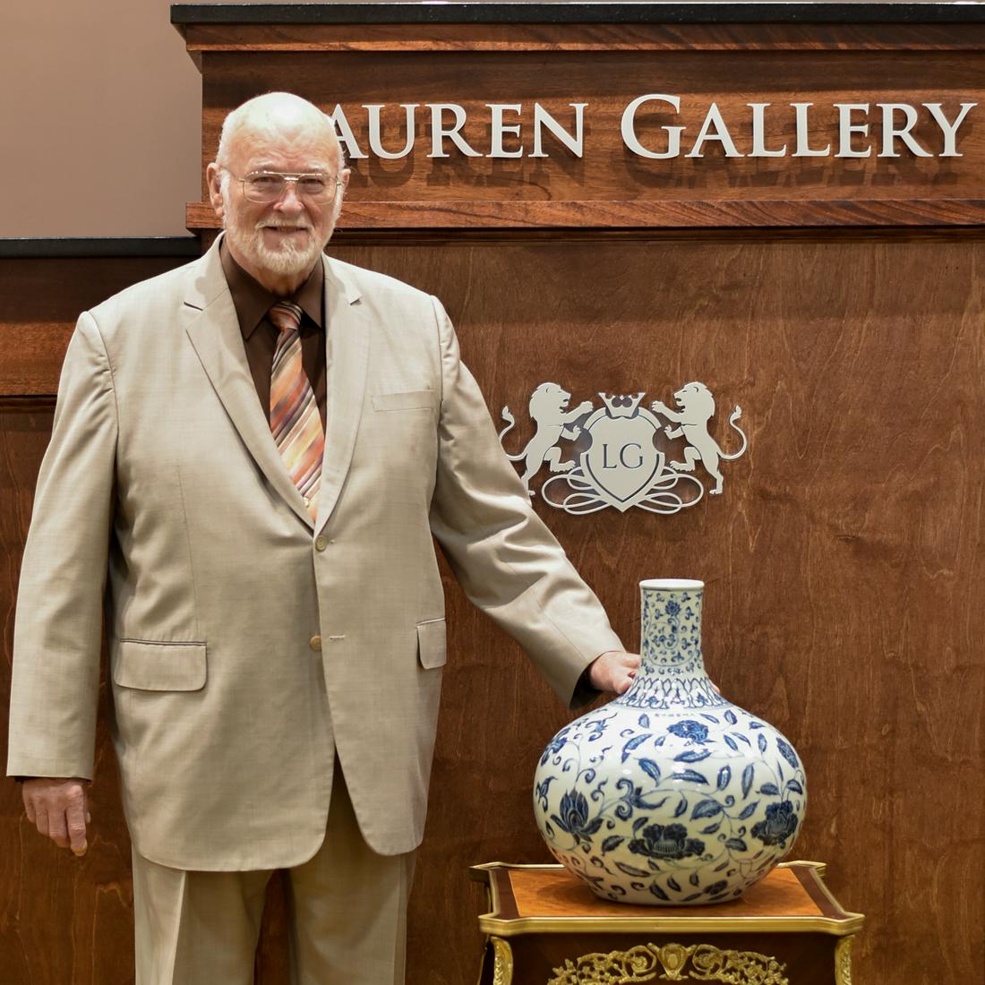 XUANDE BLUE & WHITE FLORAL VASE: Measurements: Height: 44 cm Diam: 35 cm PROVENANCE: From The Collections of Mike and Annie Gaither, US Navy 1959-1982. With a sense of duty for his country Mike joined the US Navy in 1959 the idea was