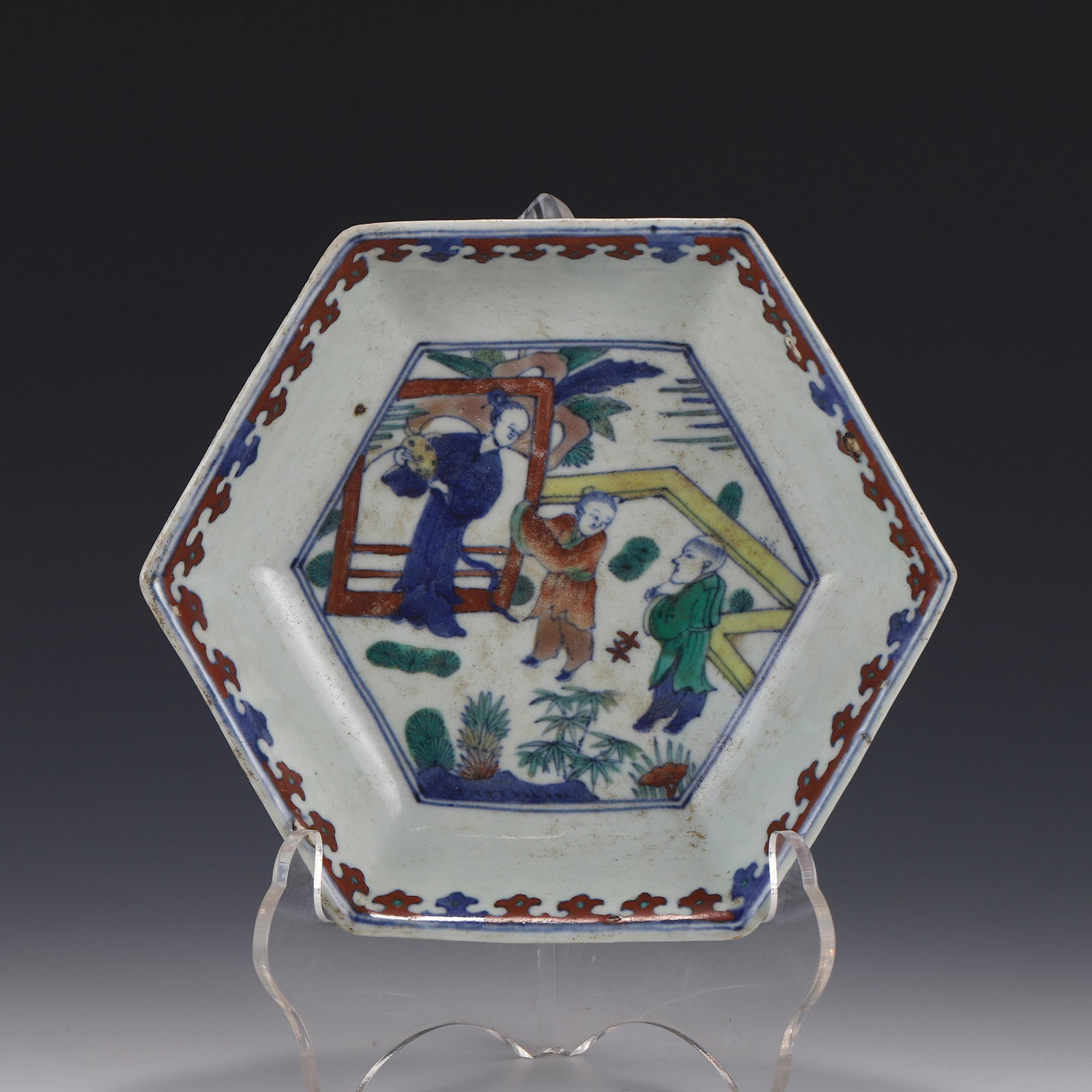 LONGQING WUCAI FIGURES & ARCHITECTURAL HEXAGONAL PLATE (1 of 10)