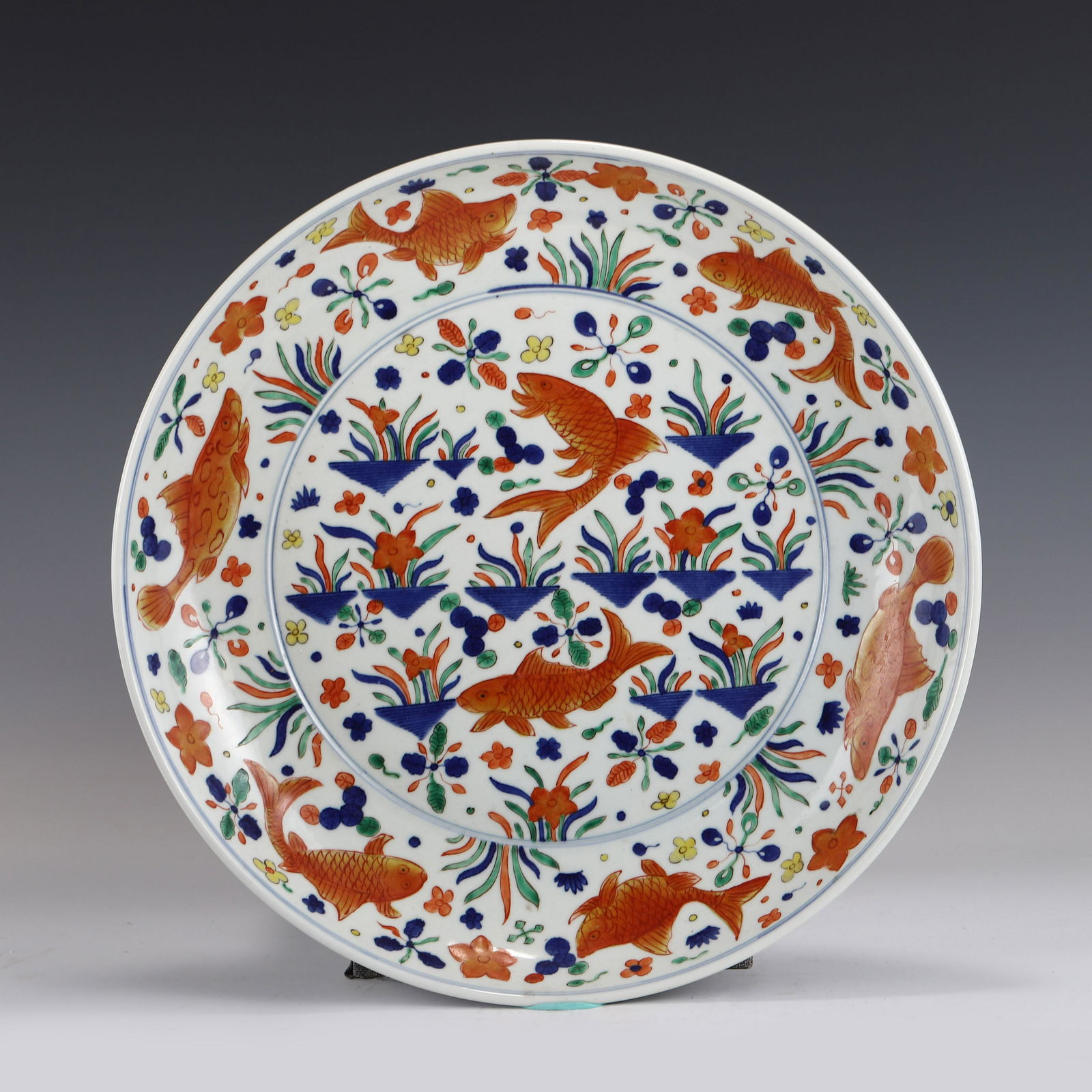 JIAJING WUCAI IRON RED CARPS PLATE (1 of 8)