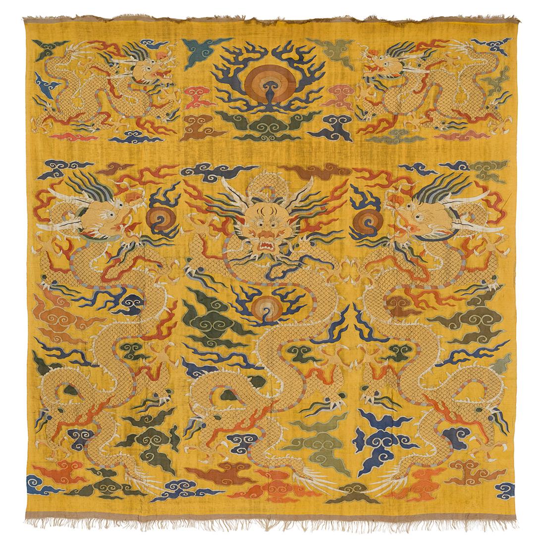 18/19TH C FIVE DRAGONS SILK KESI (1 of 4)
