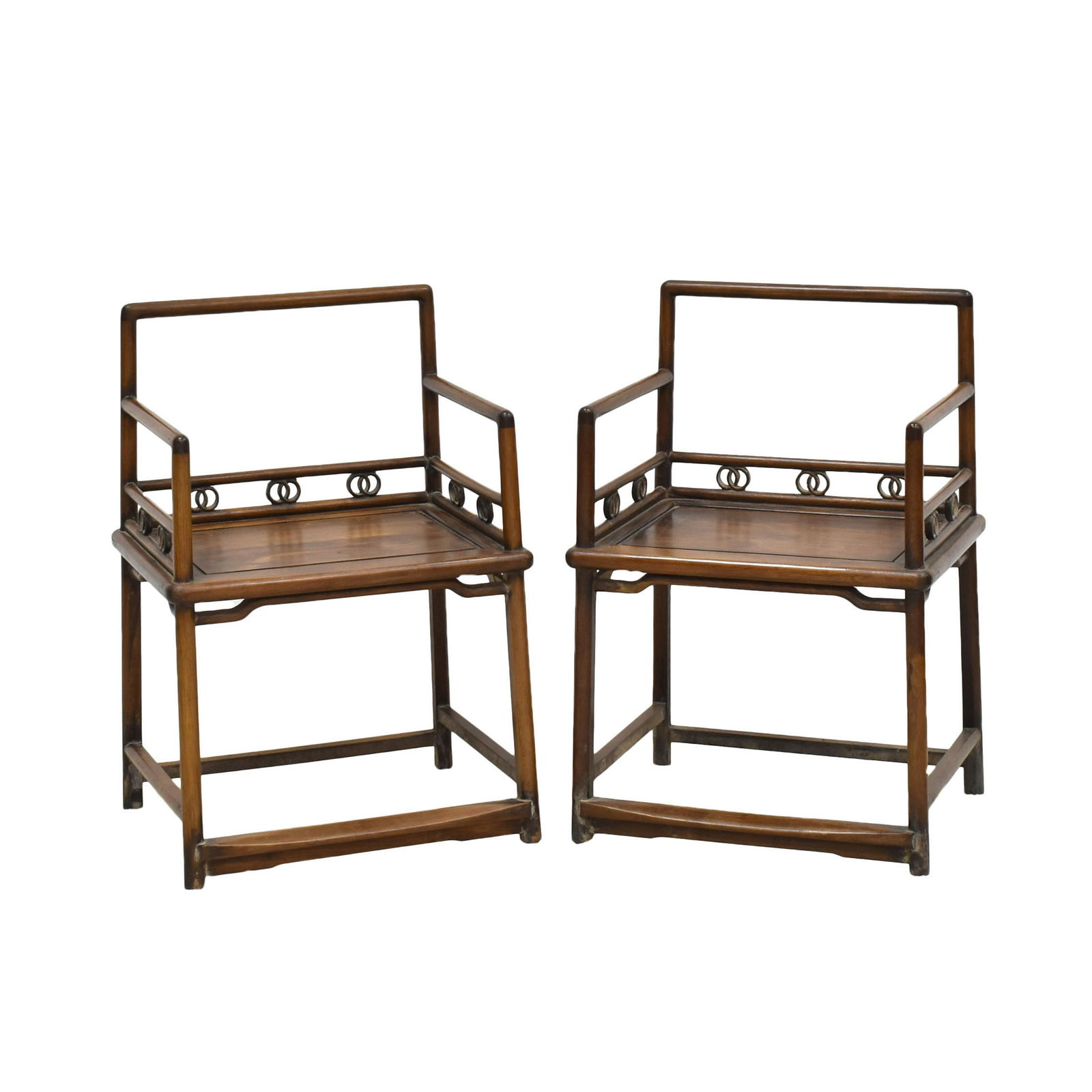 ANTIQUE PAIR HUANGHUALI CARVED ROSE ARM CHAIRS (1 of 11)