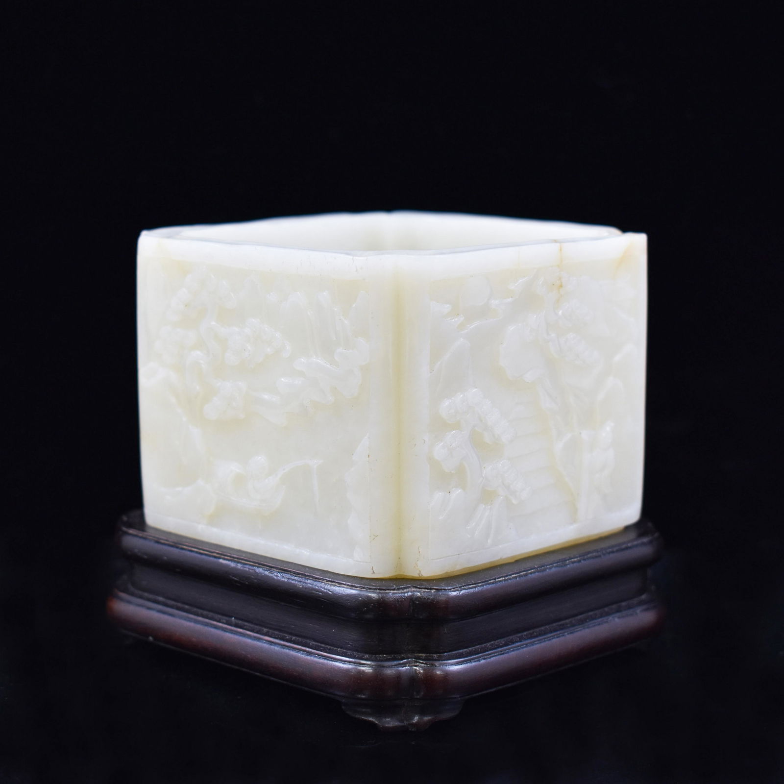 LANDSCAPE RELIEFS JADE SQUARE BRUSH POT (1 of 7)