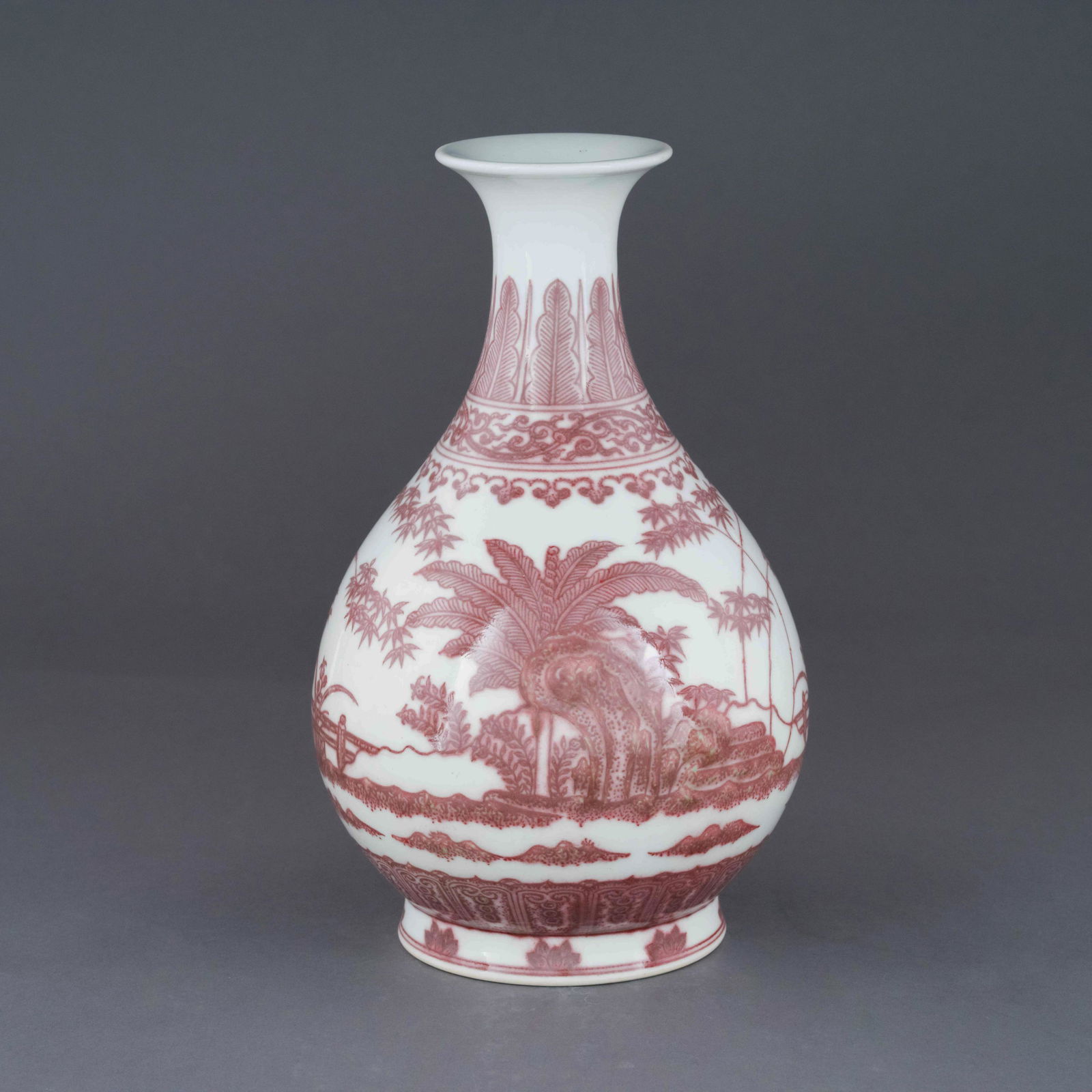 QIANLONG GLAZE RED HANMEI SANYOU MOTIF YUHUCHUN BOTTLE (1 of 5)