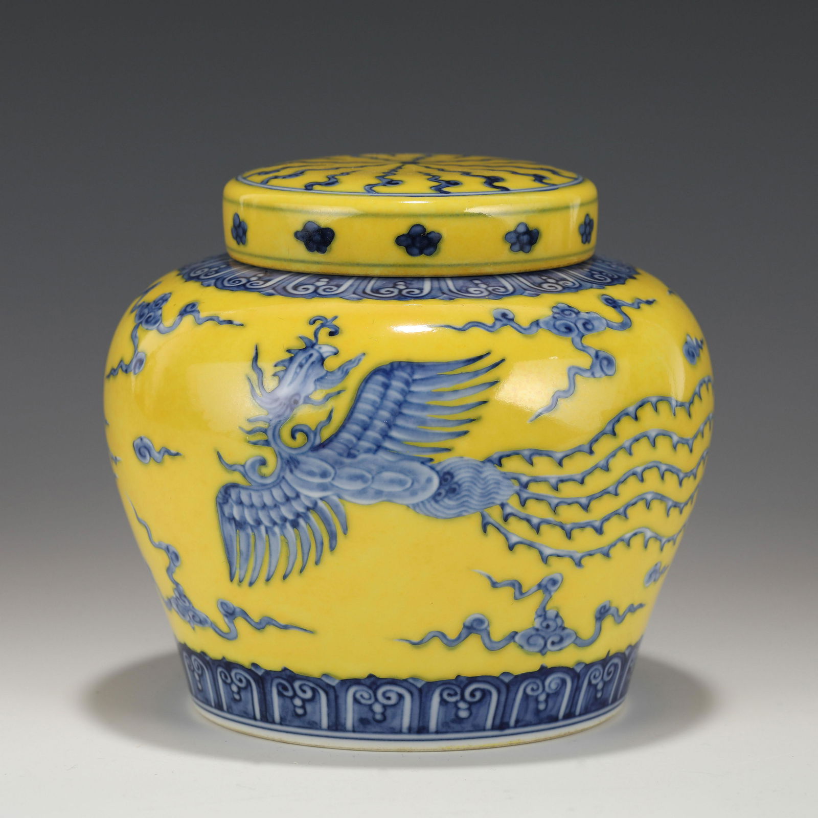 MING DYNASTY BLUE & YELLOW PHOENIX TIANZI JAR (1 of 10)
