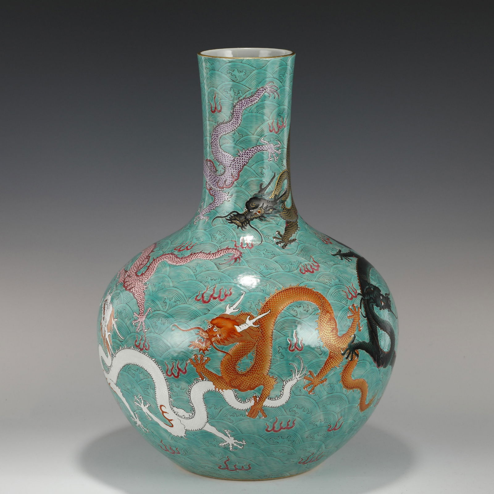 QIANLONG FAMILLE ROSE DRAGON PORCELAIN CELESTIAL VASE (1 of 10)