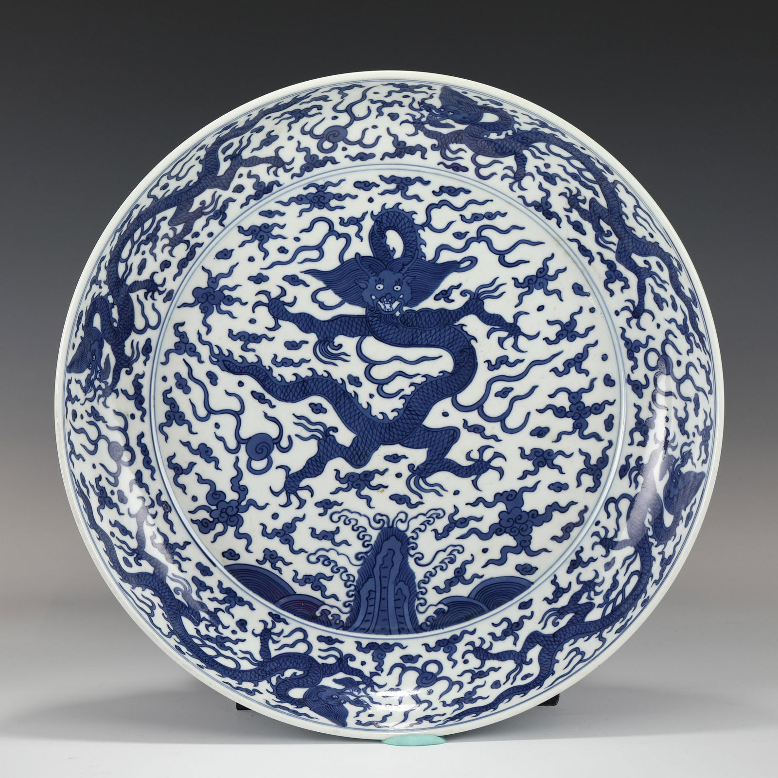 JIAJING BLUE & WHITE DRAGON PORCELAIN PLATE ON STAND (1 of 10)