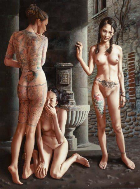 LUI LIU "TIC TAC TATTOO II" (CHINESE, B. 1957): LUI LIU OIL PAINTING, "TIC TAC TATTOO 2"Oil On BoardLUI LIU (Chinese, b. 1957)Tic Tac Tattoo II, 200364 x 48 inches (162.6 x 121.9 cm) EDEN Fine antiques Galleries, 2016 NEWYEAR ESTATE FINE ARTS & ANT