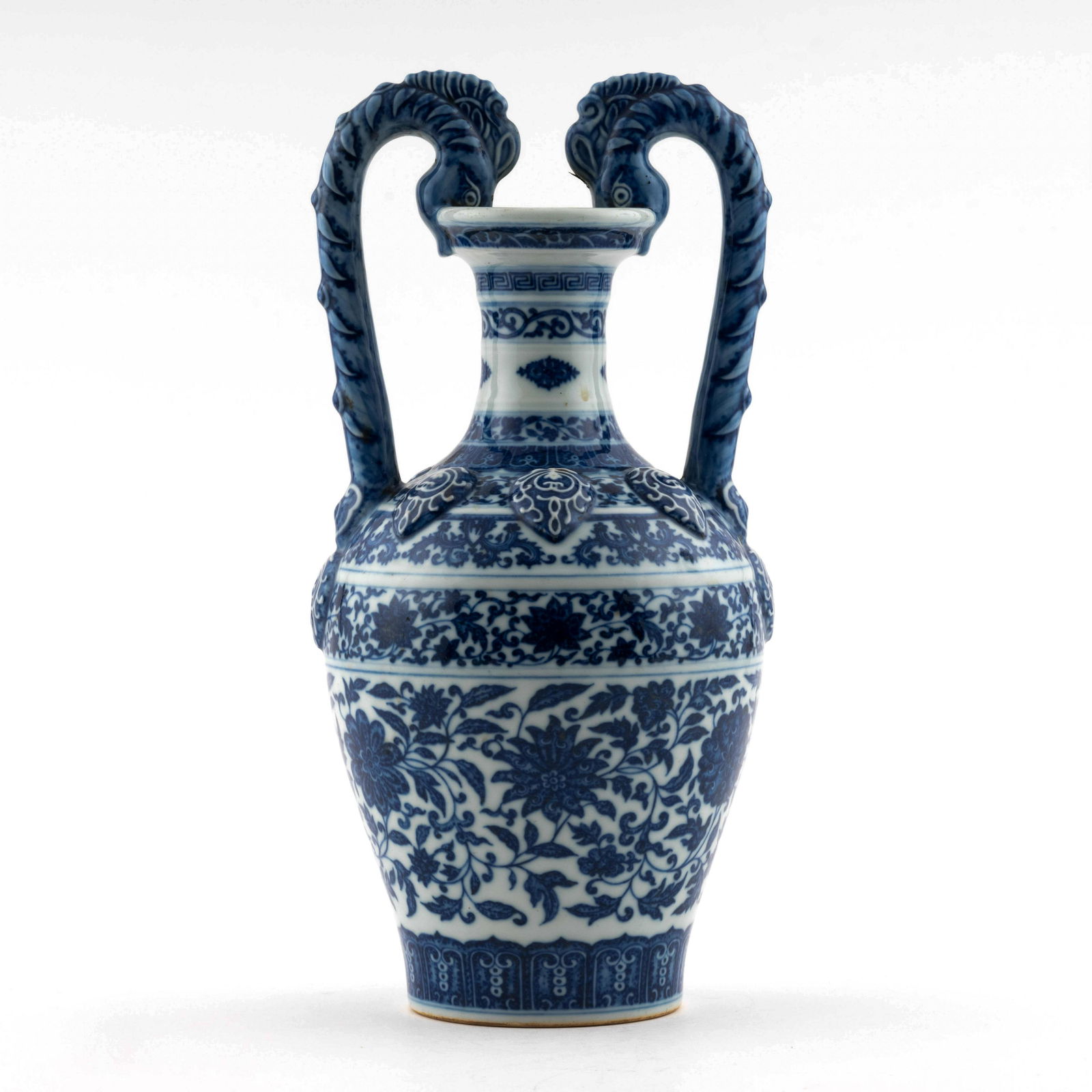 QING BLUE & WHITE WRAPPED FLORAL AMPHORA VASE (1 of 10)