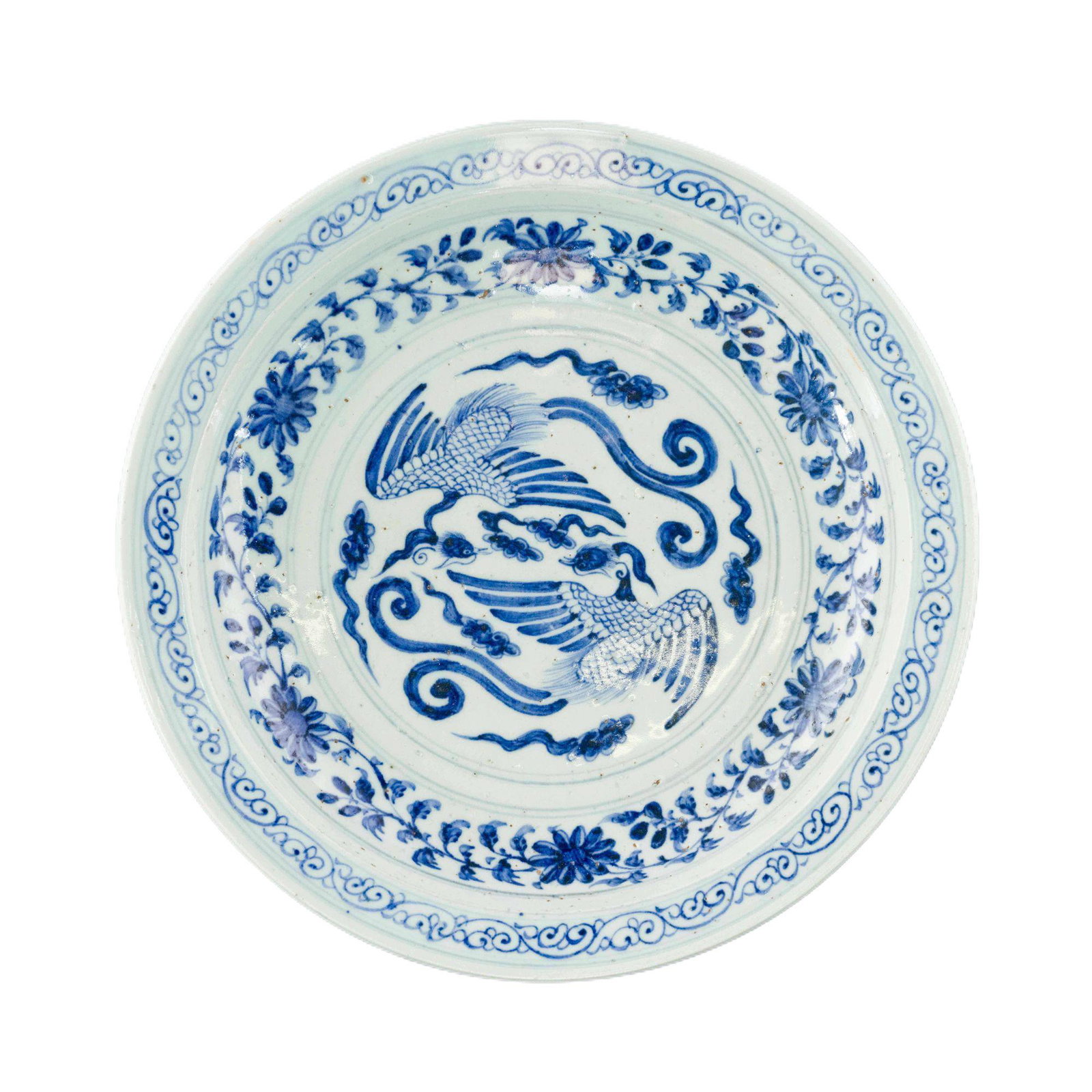 YUAN BLUE & WHITE PHOENIX PORCELAIN CHARGER (1 of 8)
