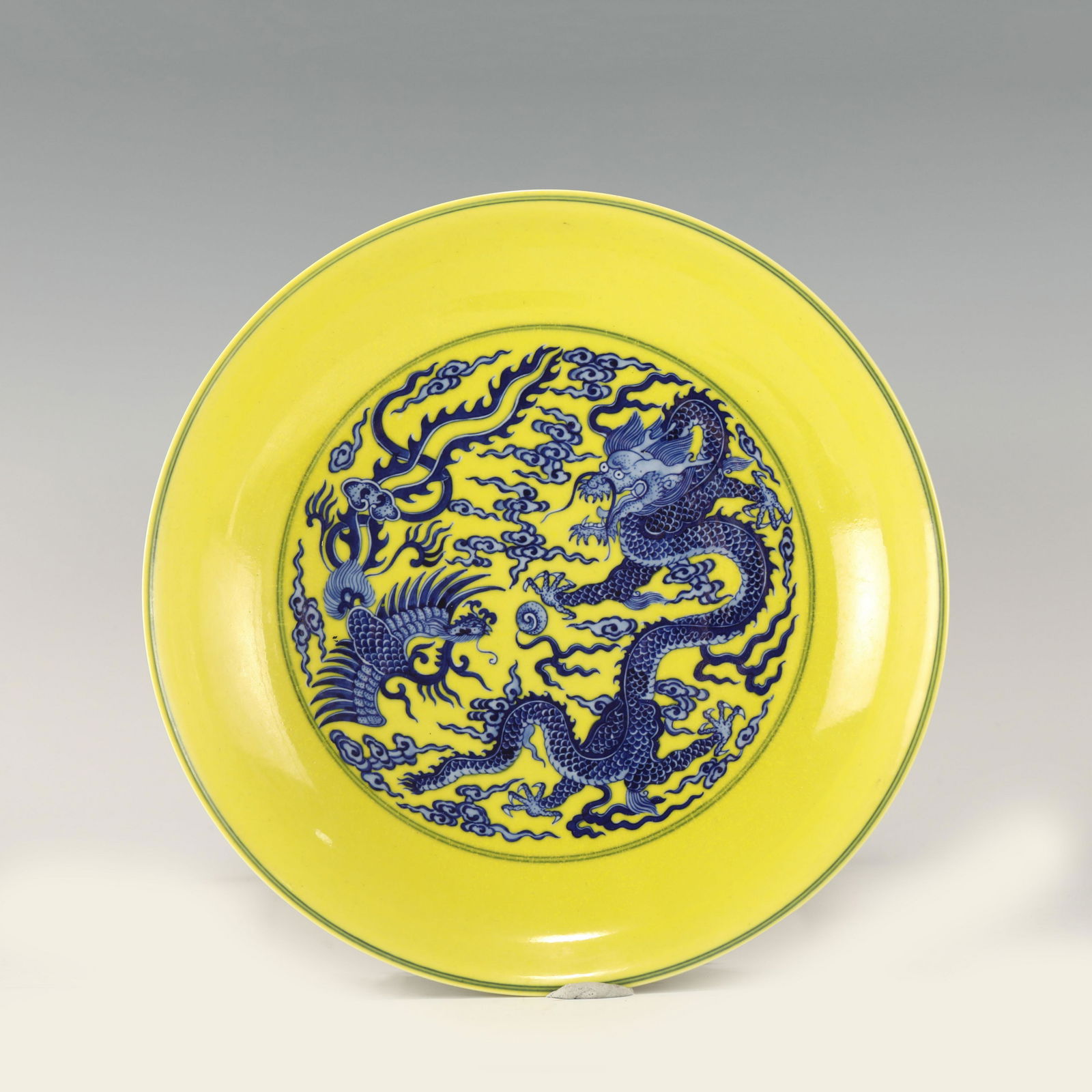 QING YONGZHENG BLUE ON YELLOW GLAZED PLATE (1 of 10)