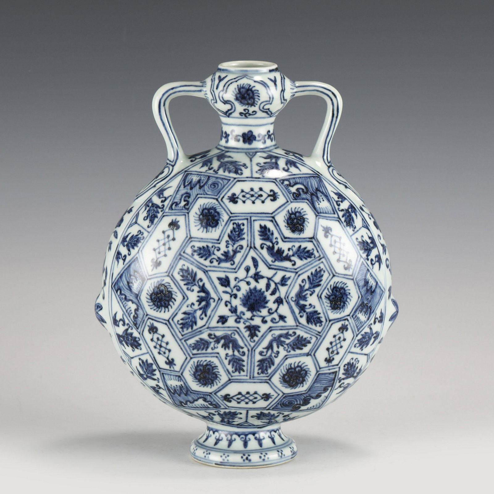 MING BLUE AND WHITE MOON VASE: PROVENANCE: From private collectors in Plano, Texas. Measurements: Height: 28 cm, Width: 12cm Chinese Ming Dynasty Blue and White Porcelain Moon Vase. The porcelain potted in moon vase, thick and tall
