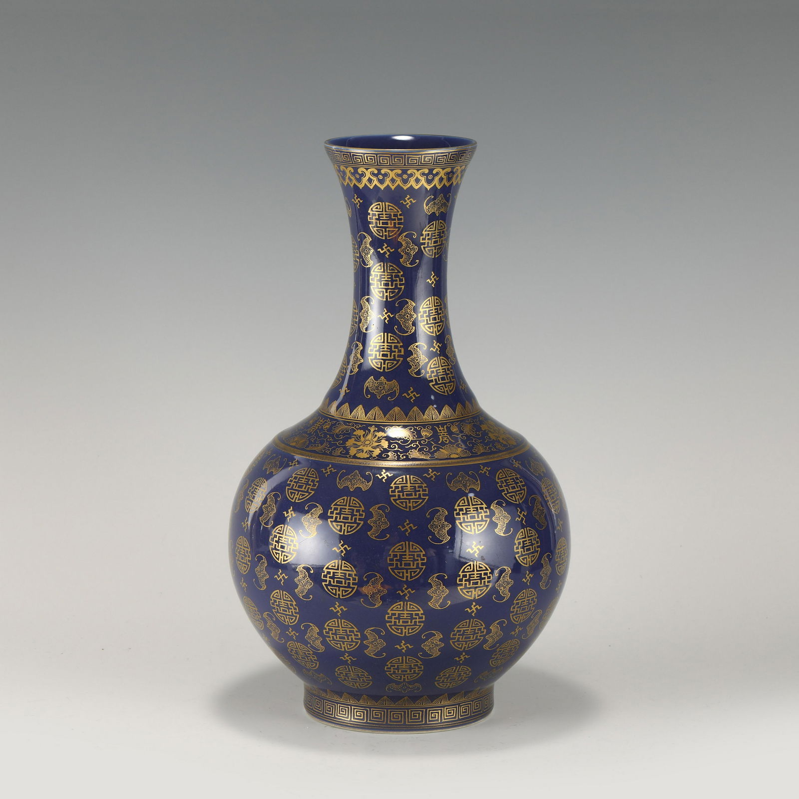QING GUANGXU GILT OVER BLUE GLAZED REWARD VASE (1 of 10)