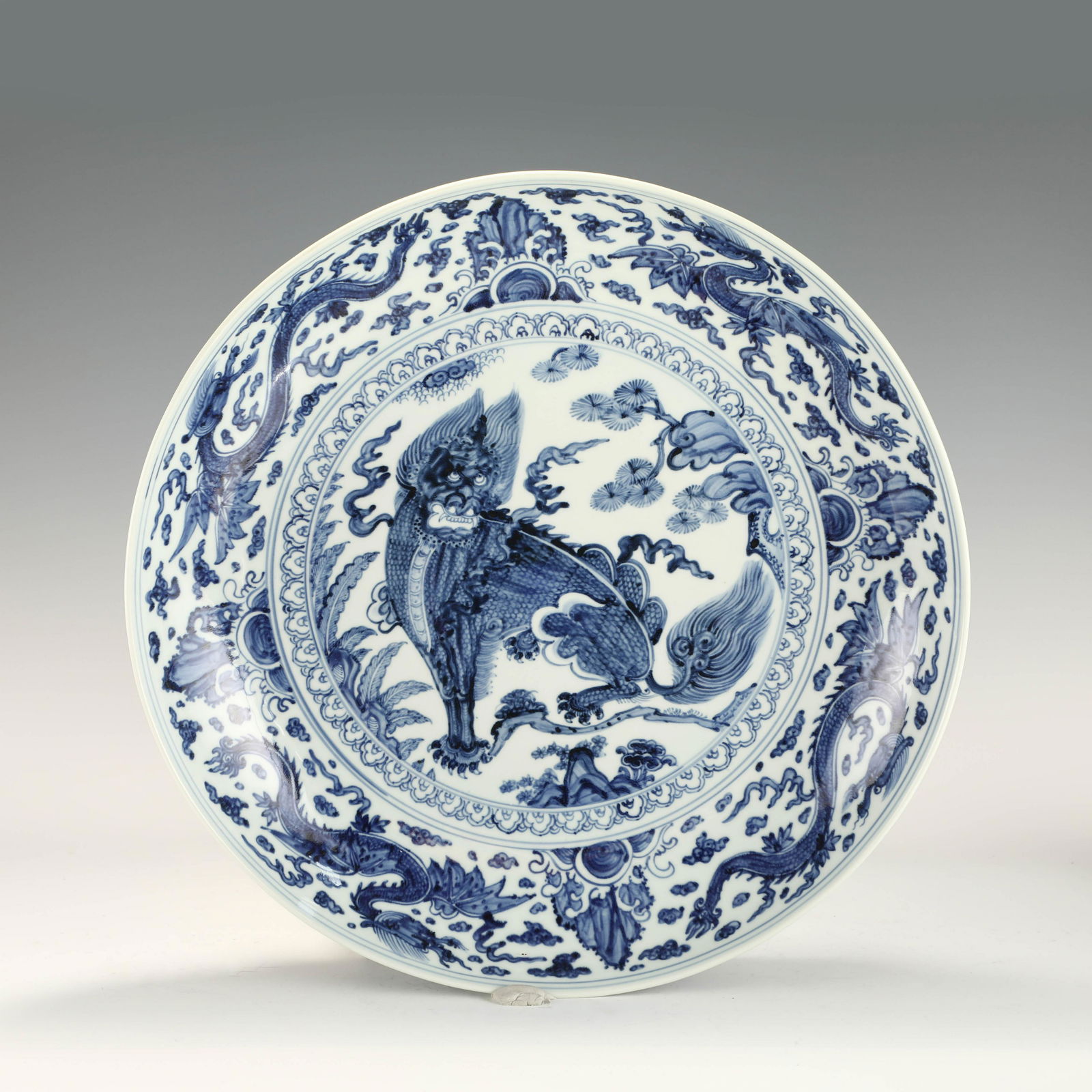 MING BLUE AND WHITE QILIN PLATE (1 of 10)