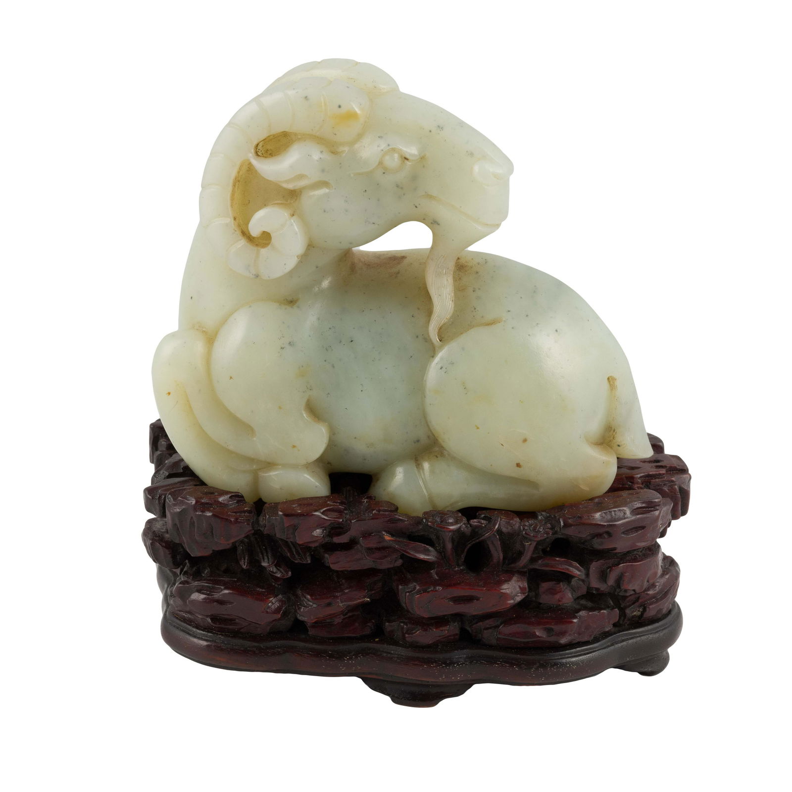 FINE CARVED WHITE JADE OF A SHEEP ON STAND (1 of 4)