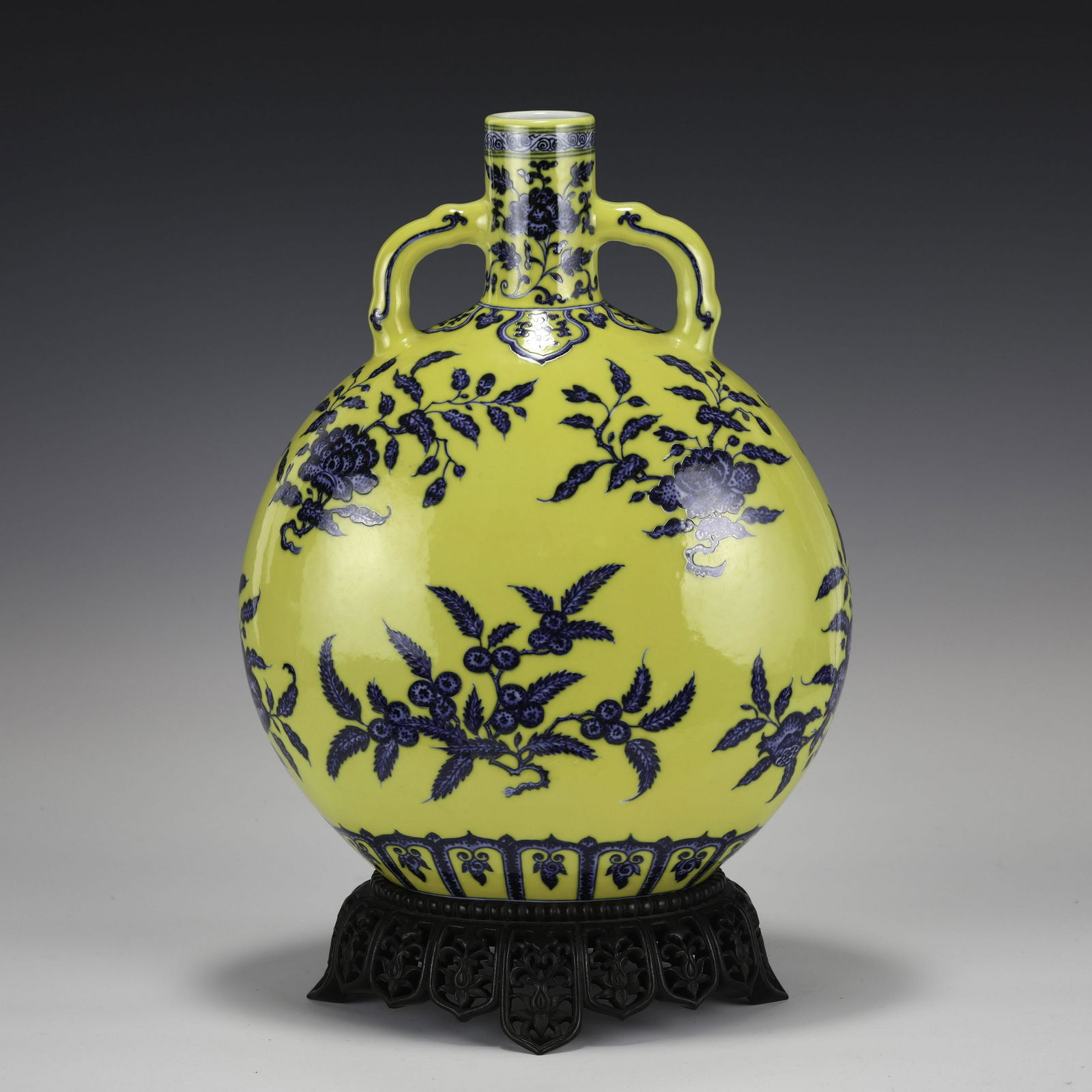 YONGZHENG BLUE & YELLOW GLAZED MOON VASE ON STAND (1 of 10)