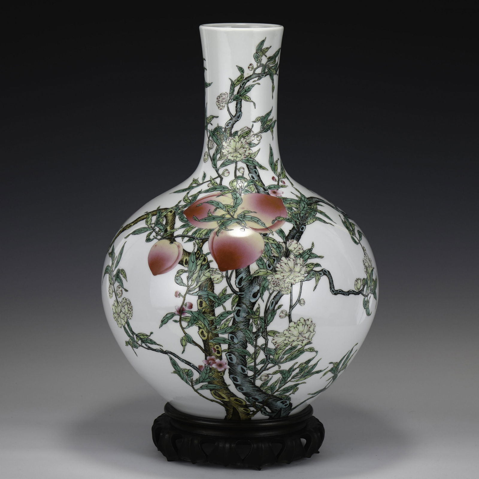 QING NINE PEACH CELESTIAL VASE ON STAND (1 of 10)