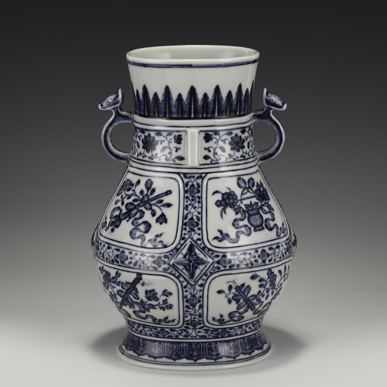 QING QIANLONG BLUE & WHITE DOUBLE - EARED ZUN VASE (1 of 10)