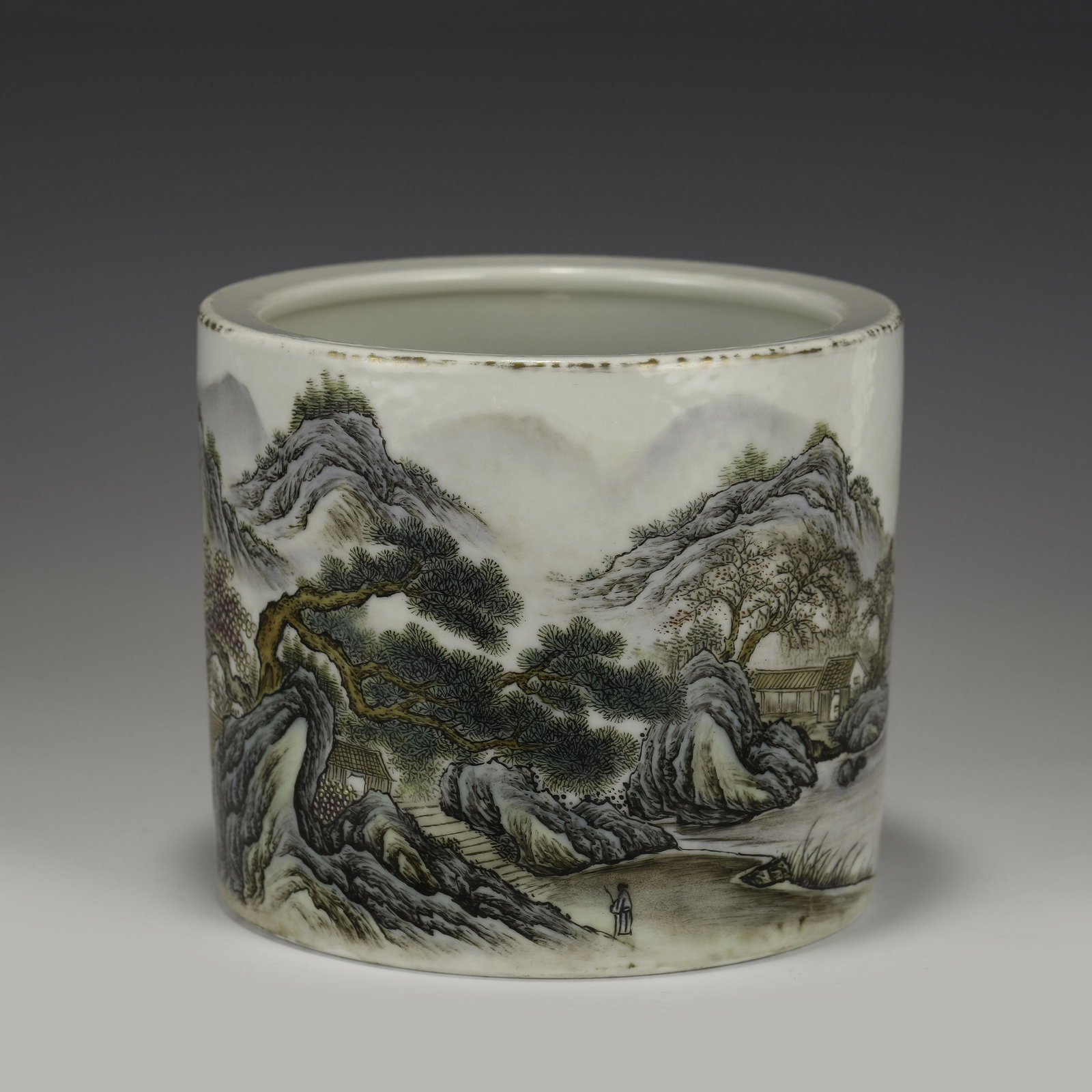 QING LANDSCAPE PORCELAIN BRUSH POT (1 of 10)