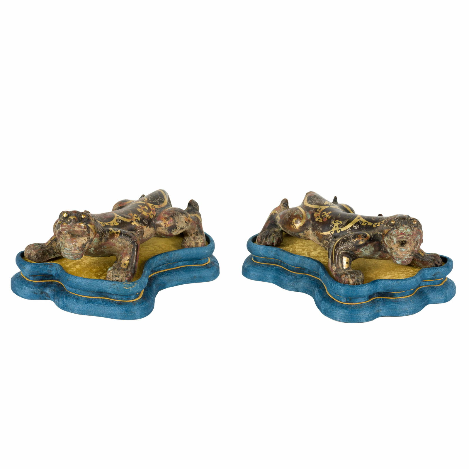 PAIR ANTIQUE GILT BRONZE QILIN EFIGIES (1 of 4)