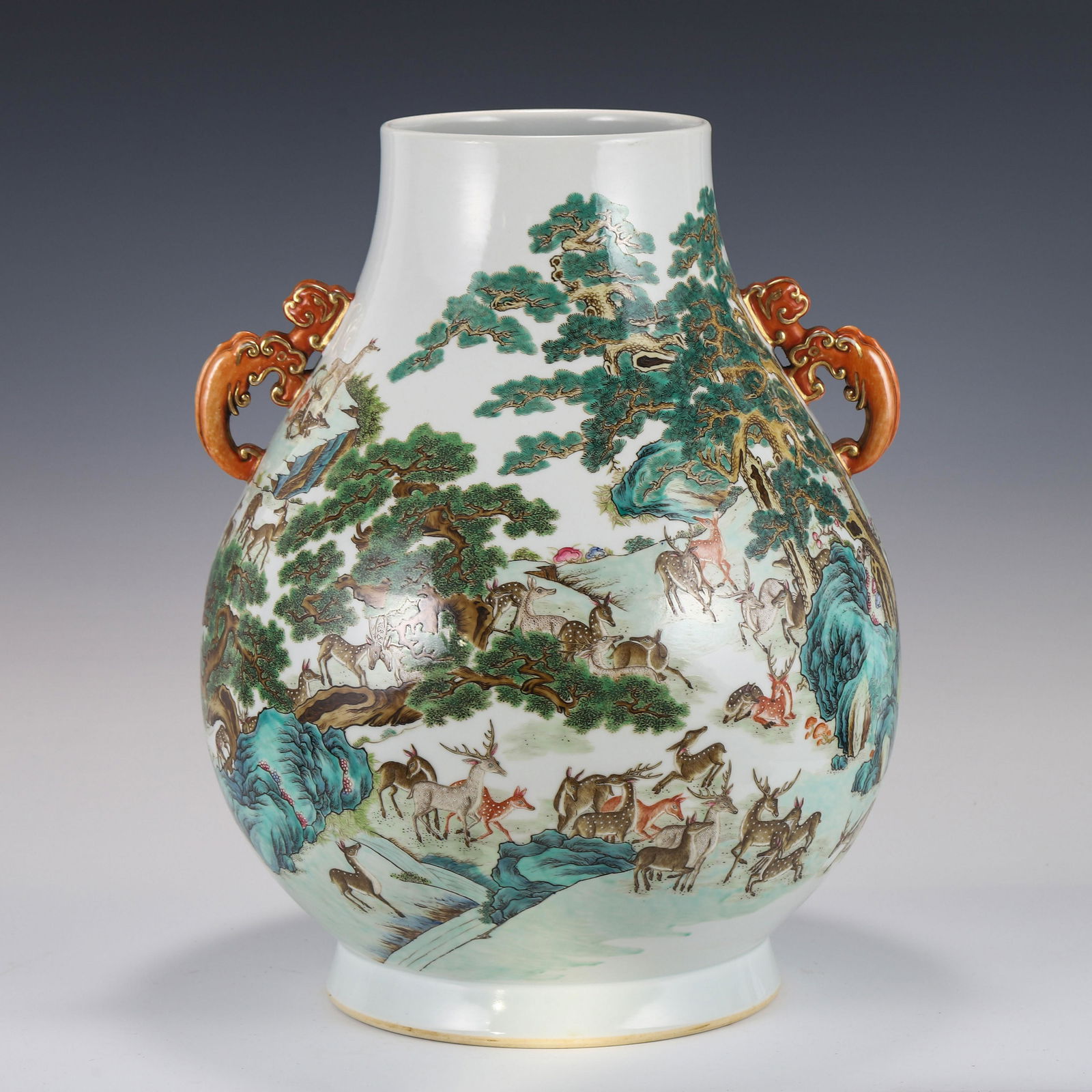 FAMILLE ROSE HUNDRED DEER MOTIF ZUN VASE (1 of 9)