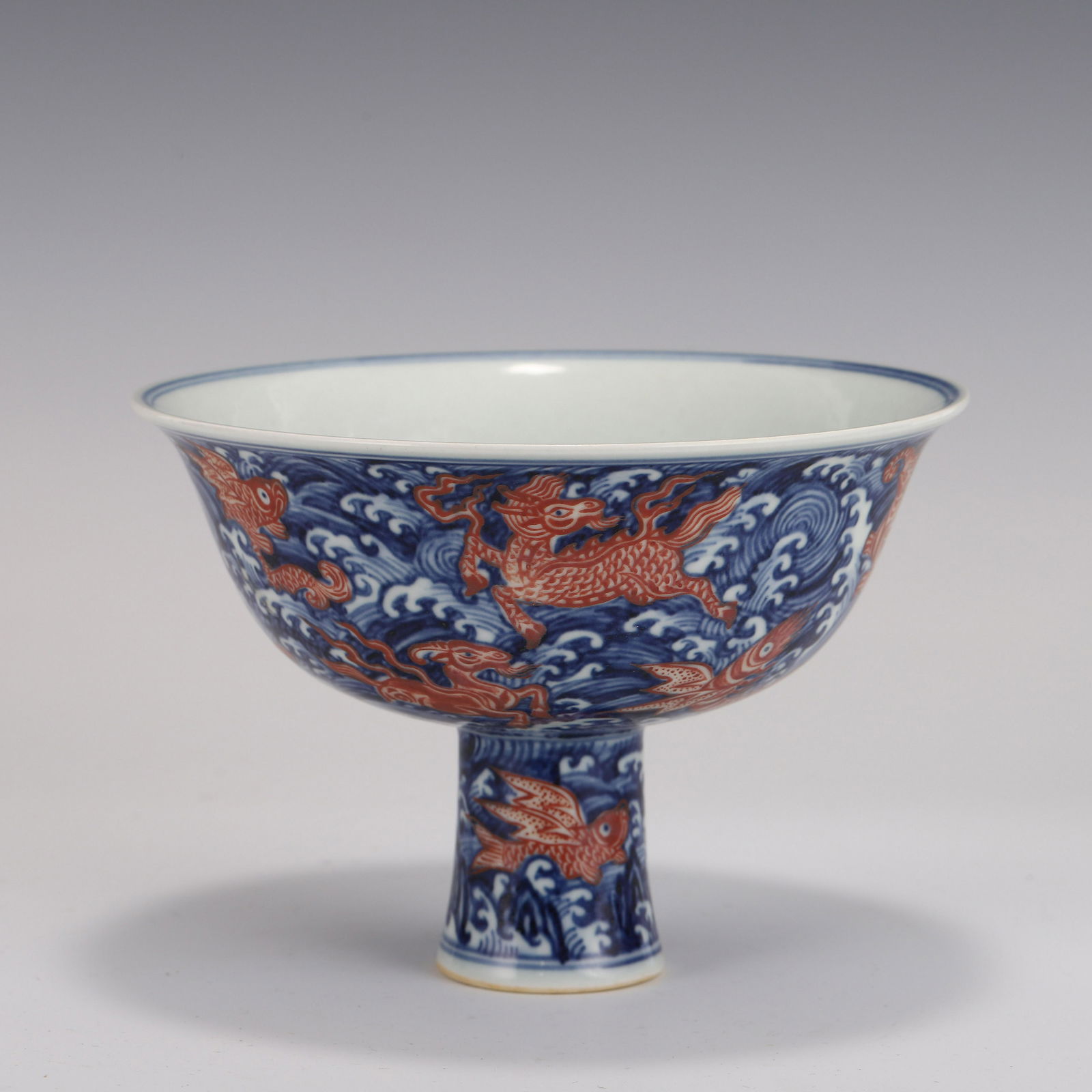 MING BLUE & RED QILIN HIGH STEM BOWL (1 of 9)