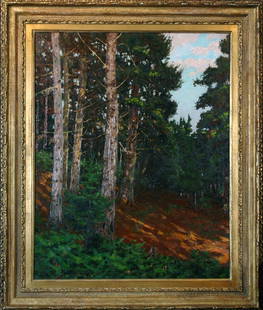 BEN FOSTER, NA (1852-1926) “IN THE PINES” OIL ON CANVAS 30” X 25”: NFS BEN FOSTER, NA (1852-1926) “IN THE PINES” OIL ON CANVAS 30” X 25”