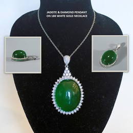 JADEITE PENDANT, DIAMOND & 18K WHITE GOLD NECKLACE