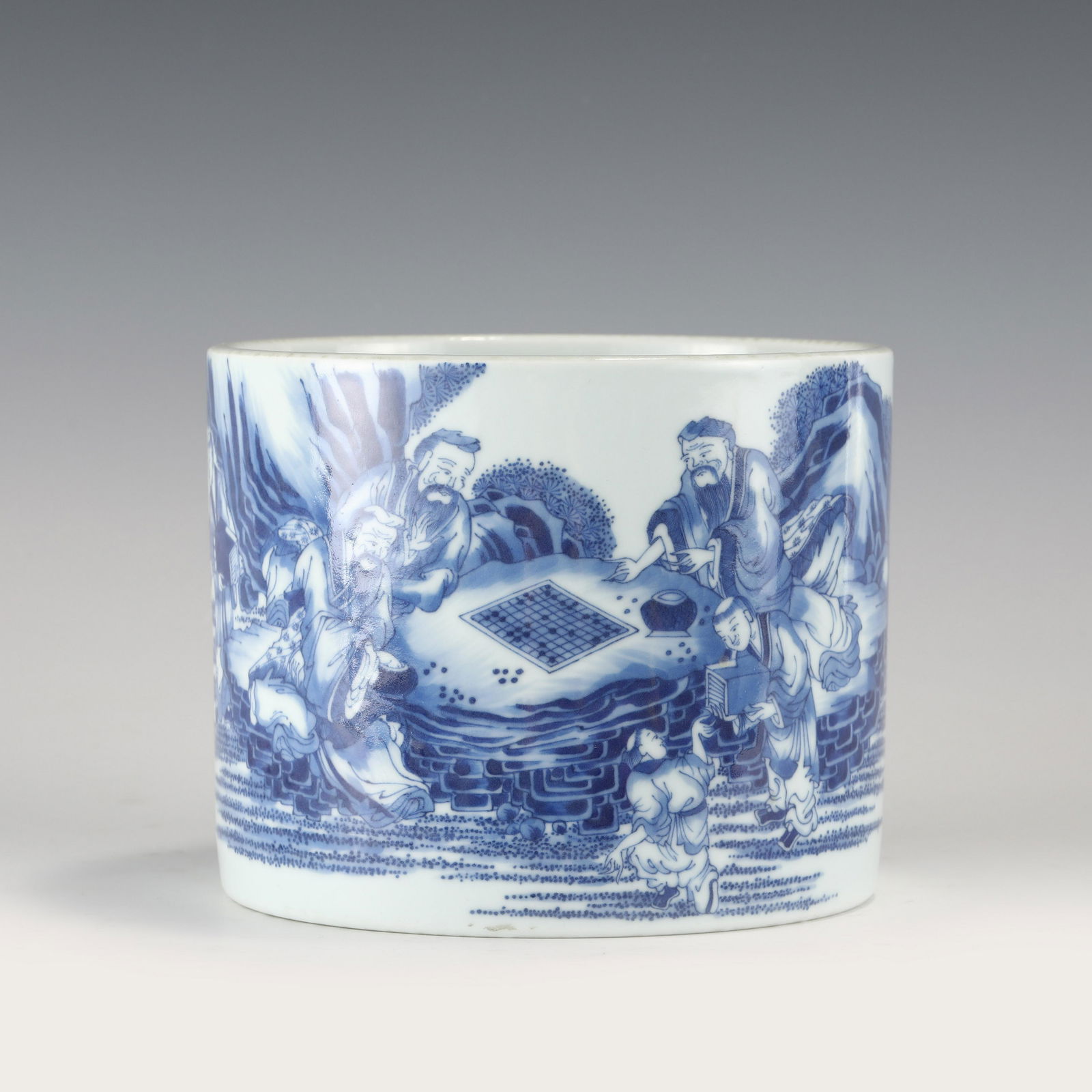 QING BLUE & WHITE LANDSCAPE BRUSH POT (1 of 10)