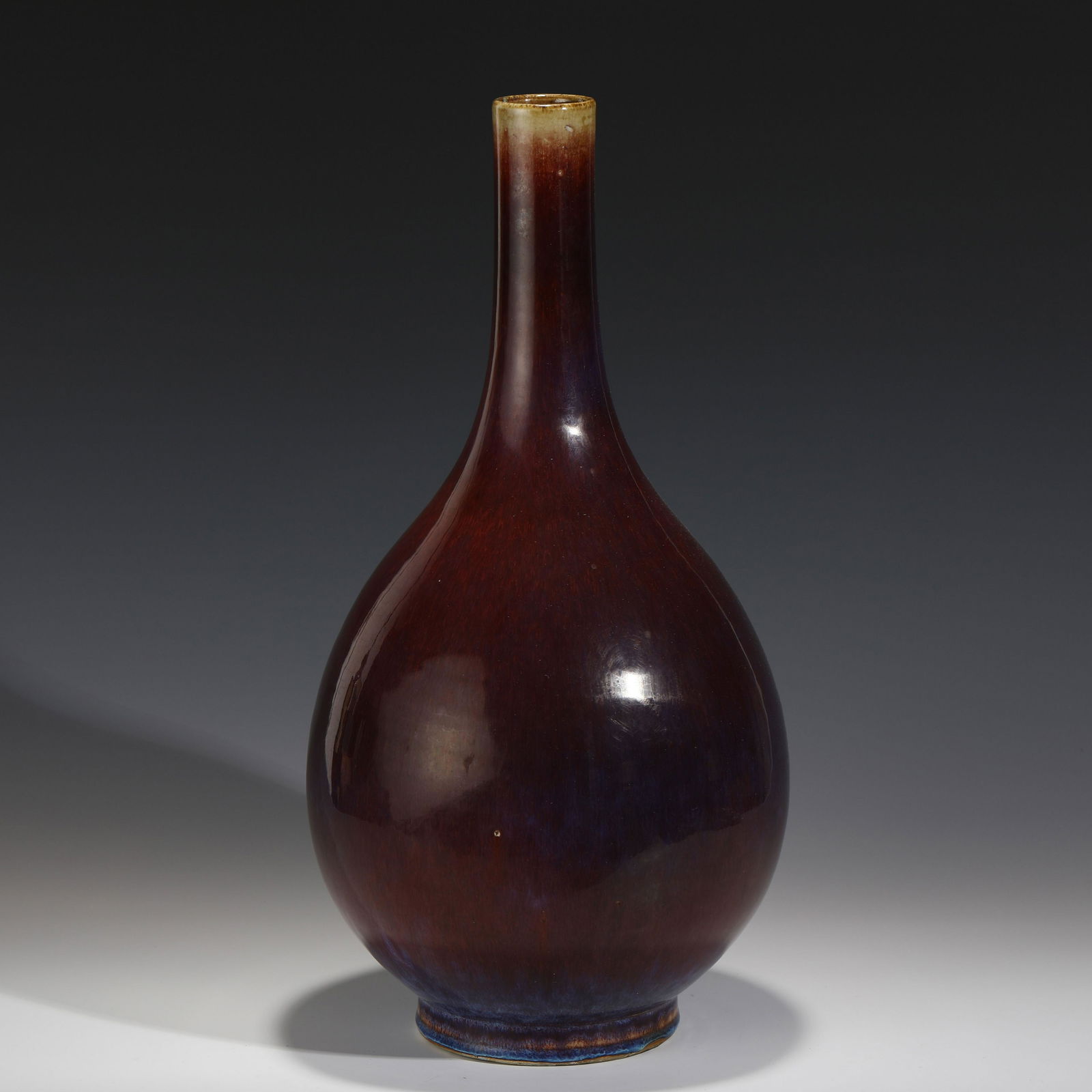 QIANLONG LUJUN PORCELAIN VASE: PROVENANCE: From Bellefonte, Delaware Private Collector. Dimensions (cm): Heigth: 47?Diam.: 13 Chinese Qing Dynasty QianLong Lu Jun Porcelain Vase. The porcelain potted in bottle shape vase, spherical