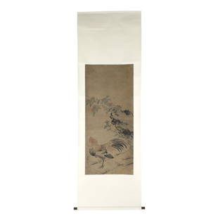 SHEN ZHOU ROOSTER PAINTING: Measurements: Length: 132.7 cm, Width: 58.3 cm Title: Rooster Painting Painting (Sight) : Length: 132,7 cm, Width: 58,3 cm