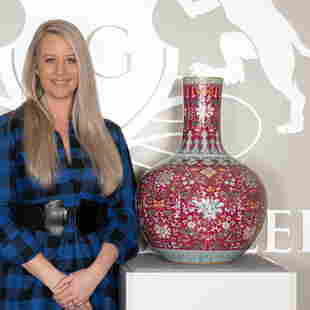 CHINESE FAMILLE ROSE CELESTIAL RUBY RED VASE: Measurements: Width: 41.2 cm, Height: 56.2 cm Chinese Famille Rose Porcelain Celestial vase. Potted in celestial shape vase, thick and tall, globular lower body, cylindrical neck, close mouth rim, rai