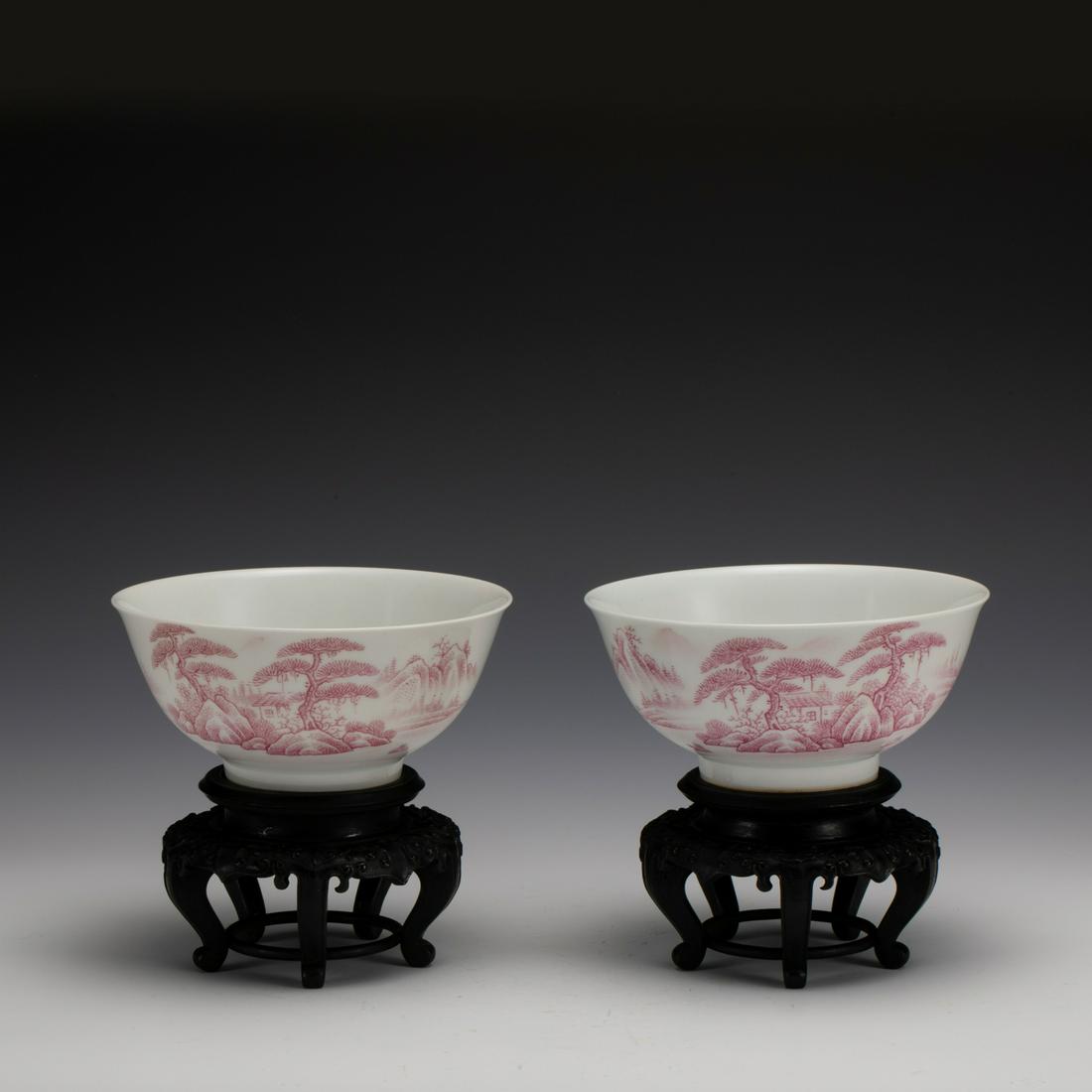 PAIR YONGZHENG RED & WHITE BOWL ON STAND (1 of 10)