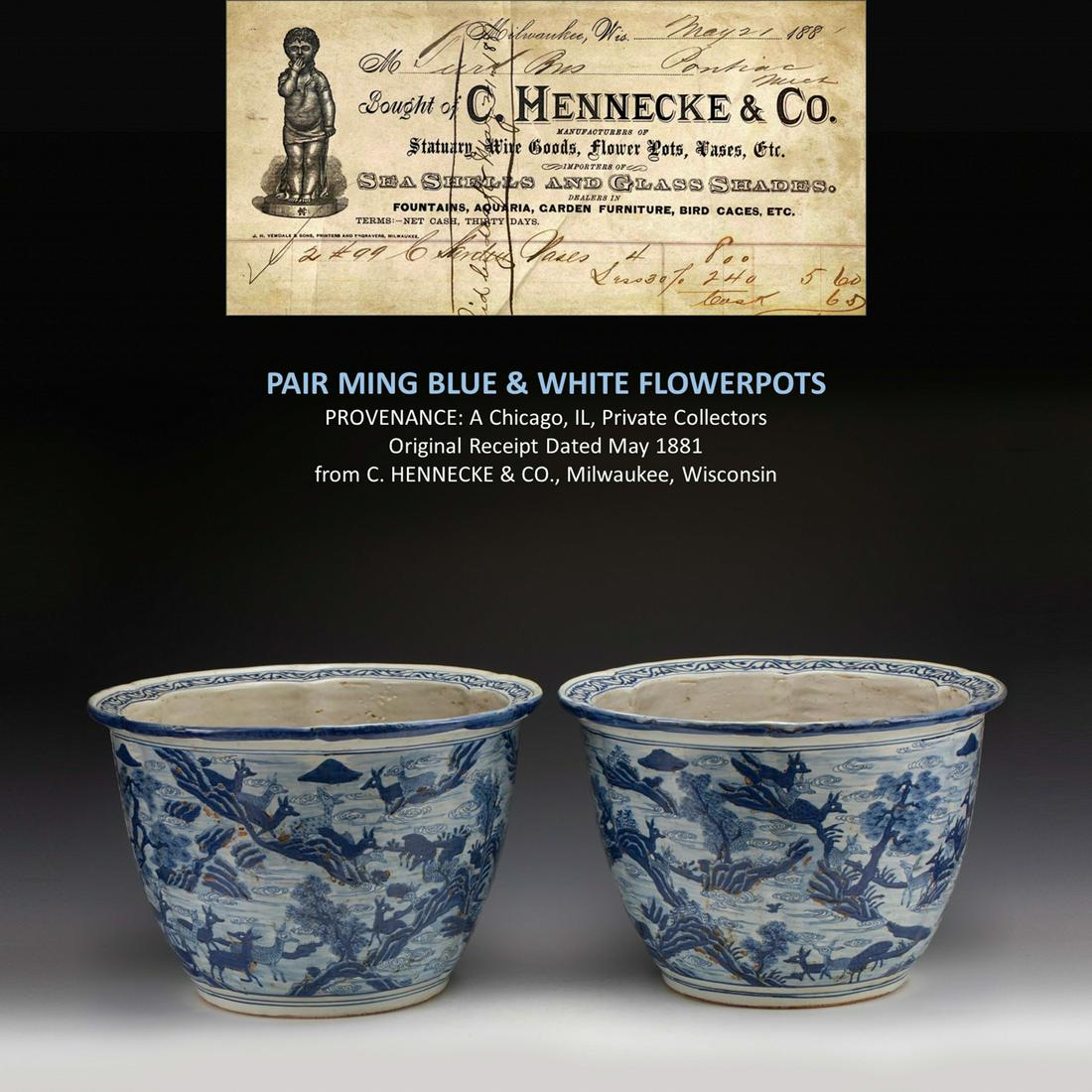 PAIR MING BLUE & WHITE FLOWER POTS (1 of 11)