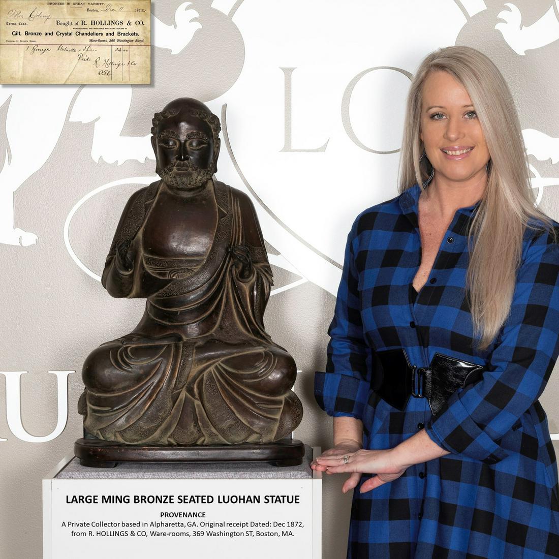 LARGE MING BRONZE SEATED LUOHAN STATUE (1 of 14)