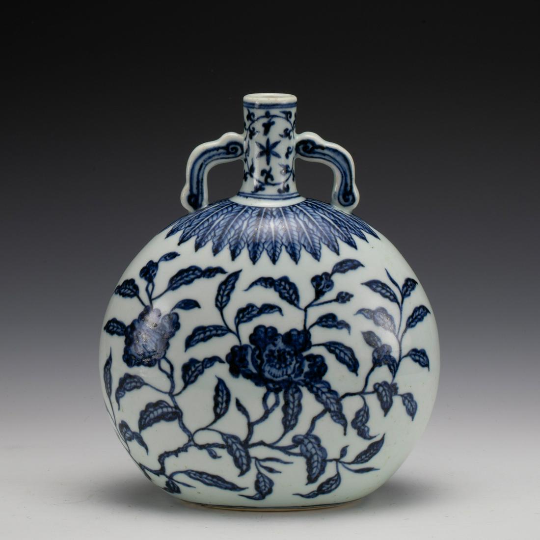 MING BLUE & WHITE FLOWER MOON VASE (1 of 7)