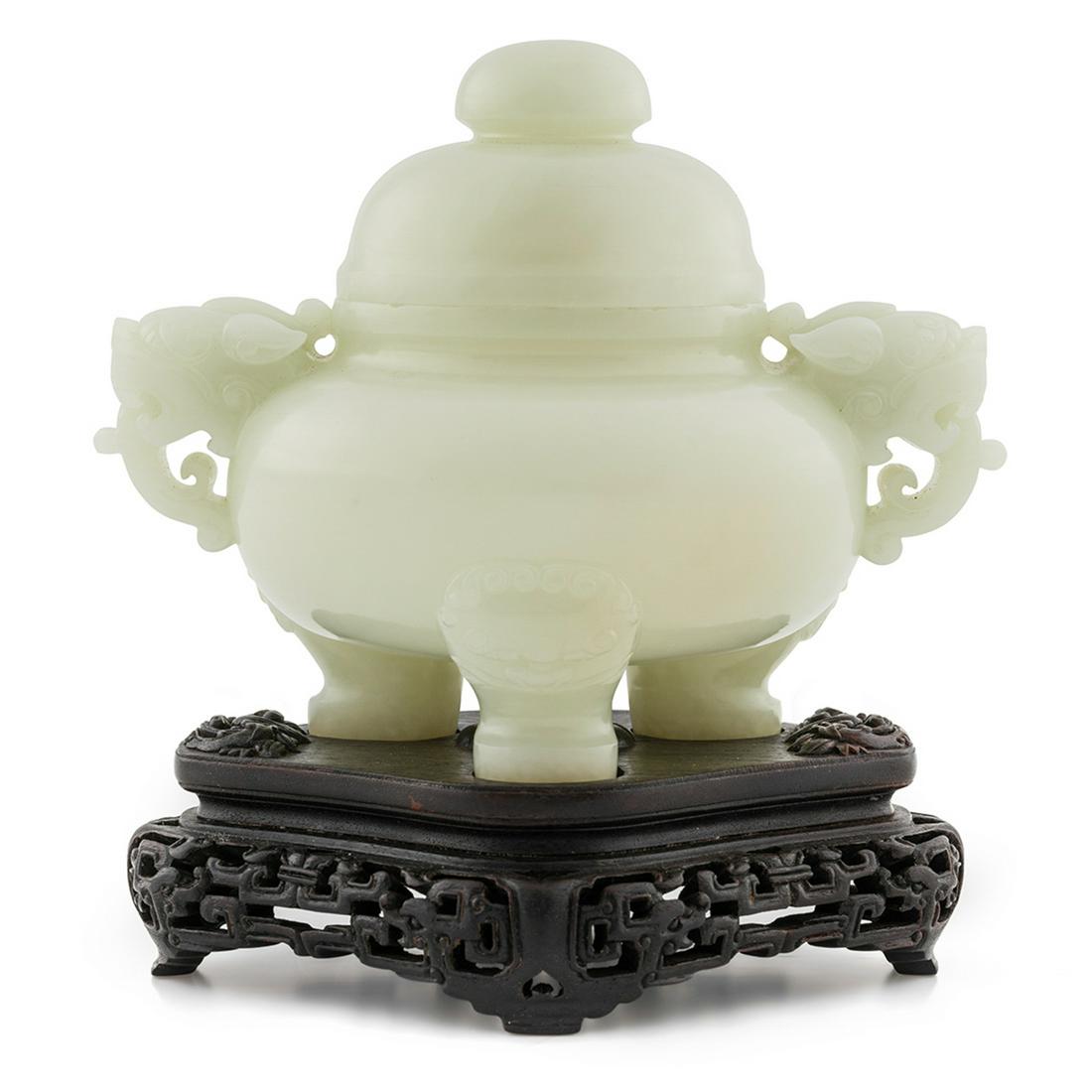 WHITE JADE COVERED TRIPOD CENSER ON STAND (1 of 5)