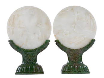 18/19TH C PAIR OF WHITE JADE PANORAMIC TABLE SCREENS