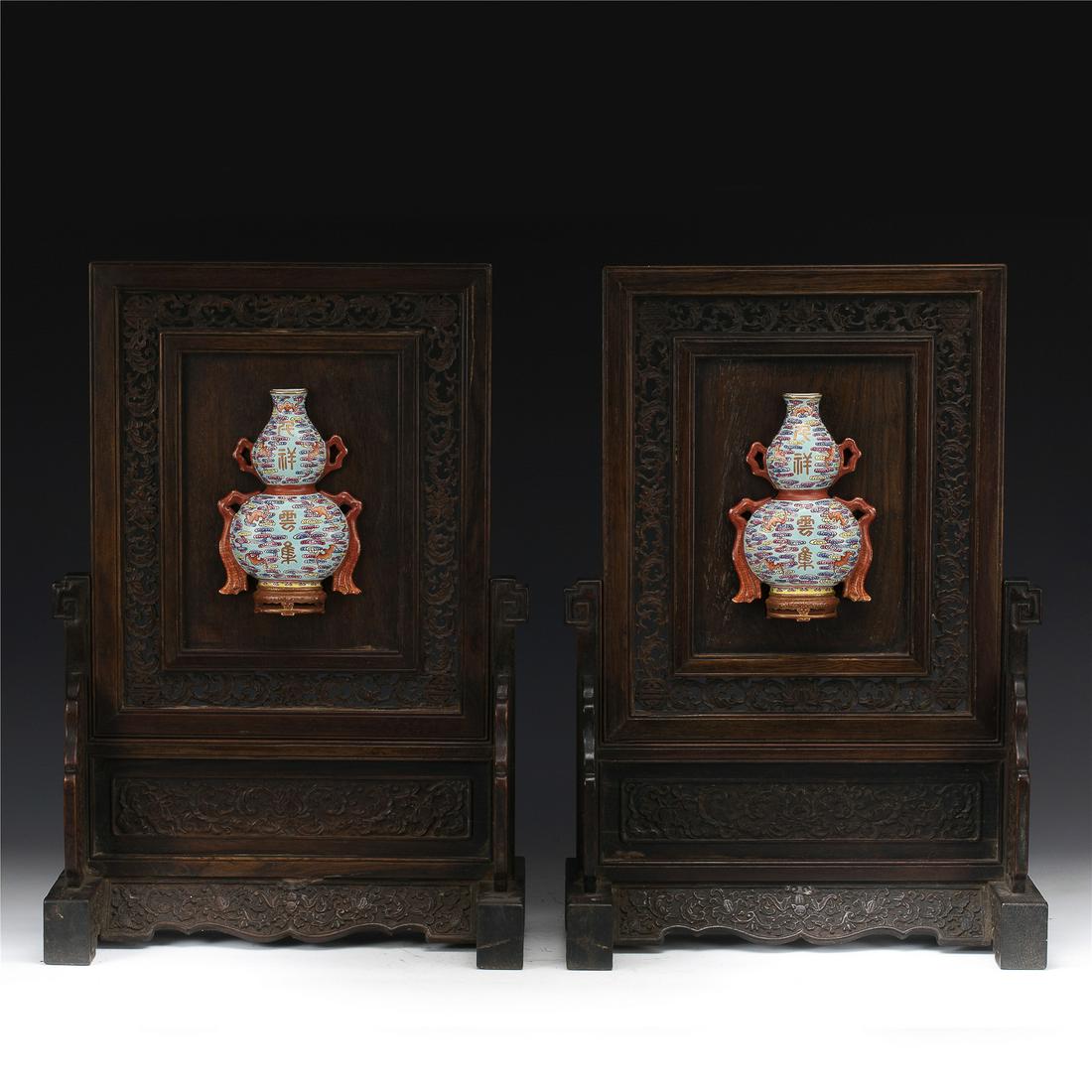 PAIR OF QING QIANLONG FAMILLE ROSE WALL VASES (1 of 7)
