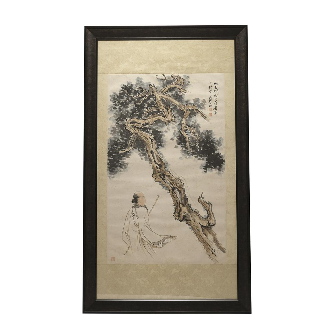 Framed Zhang Daqian Scholar & Pine Tree Painting (1 of 5)