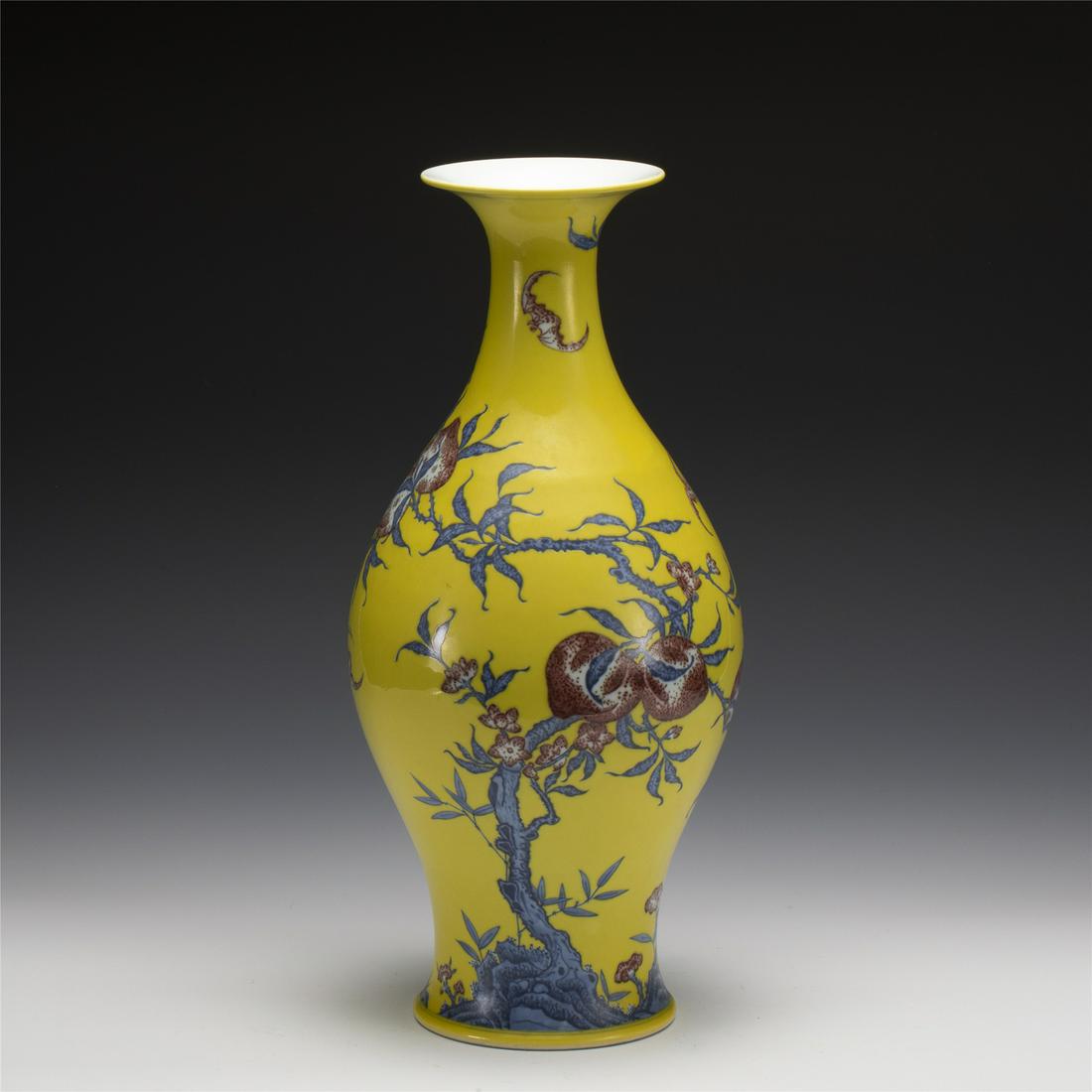 QING YONGZHENG BLUE & WHITE GLAZED RED OLIVE VASE (1 of 9)