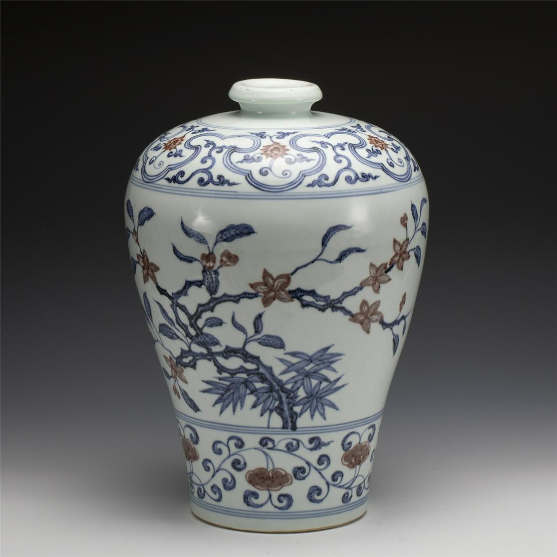 MING BLUE & WHITE GLAZED RED PLUM JAR (1 of 8)